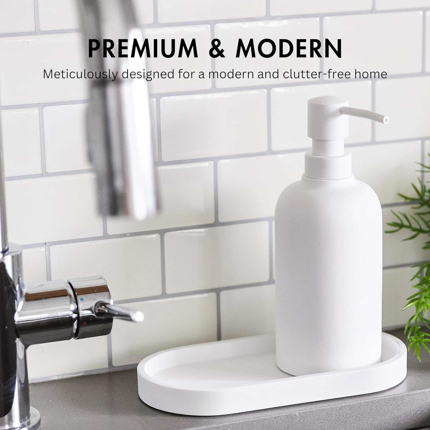 Matte White Round Soap Dispenser Tray Holds 2 Bottles