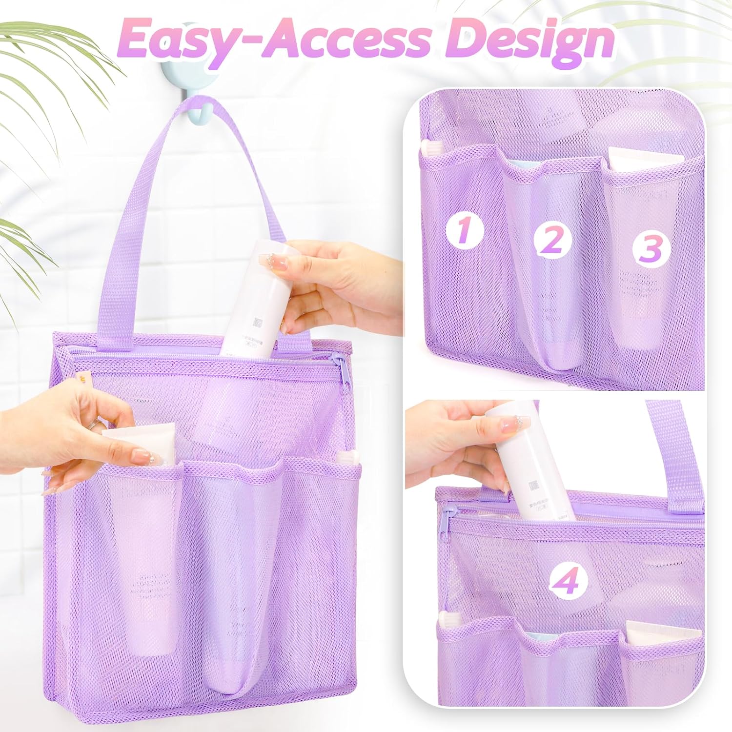 Portable Mesh Shower Caddy Purple for College Students and Travelers