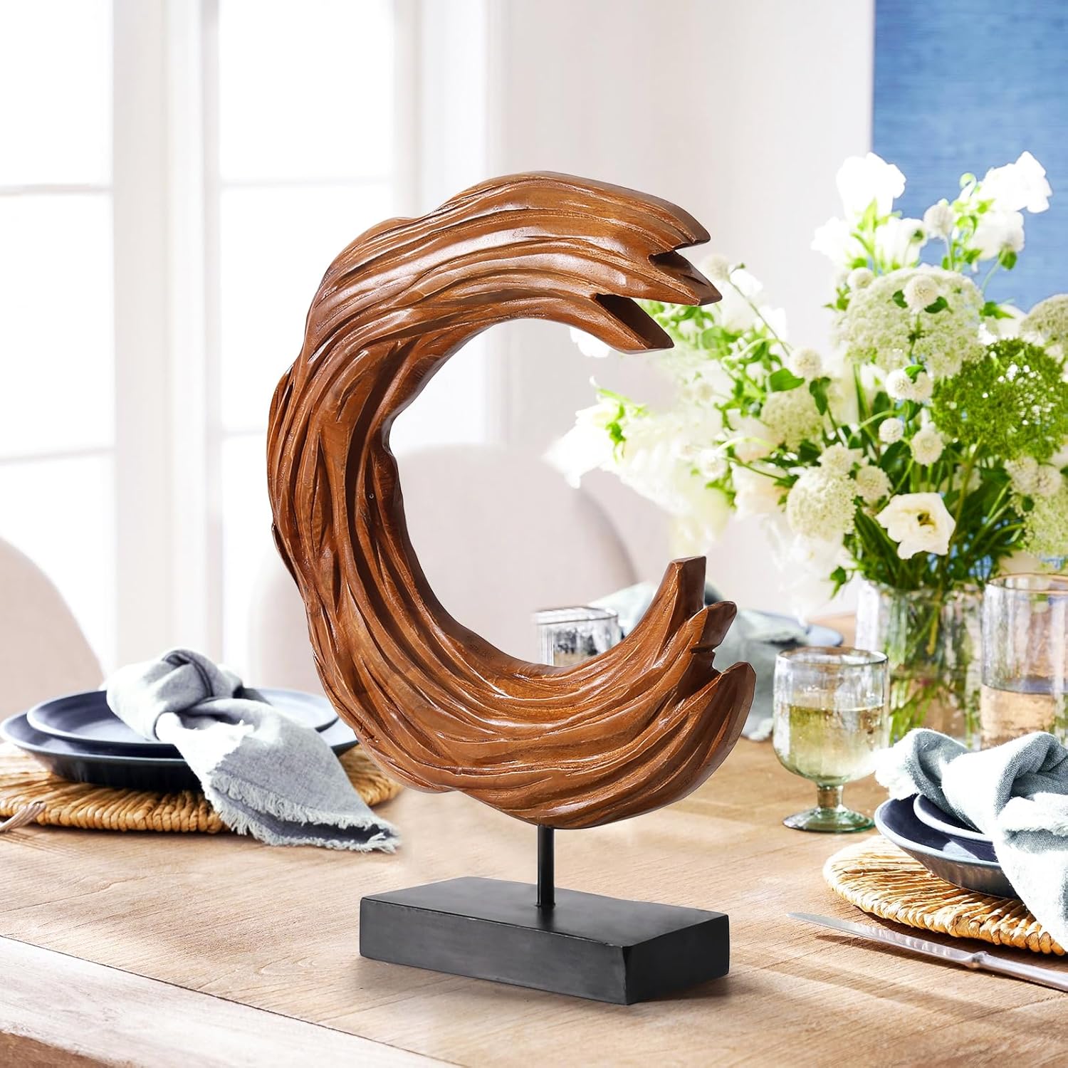 Teak Sculpture Oceanic Decor with Base