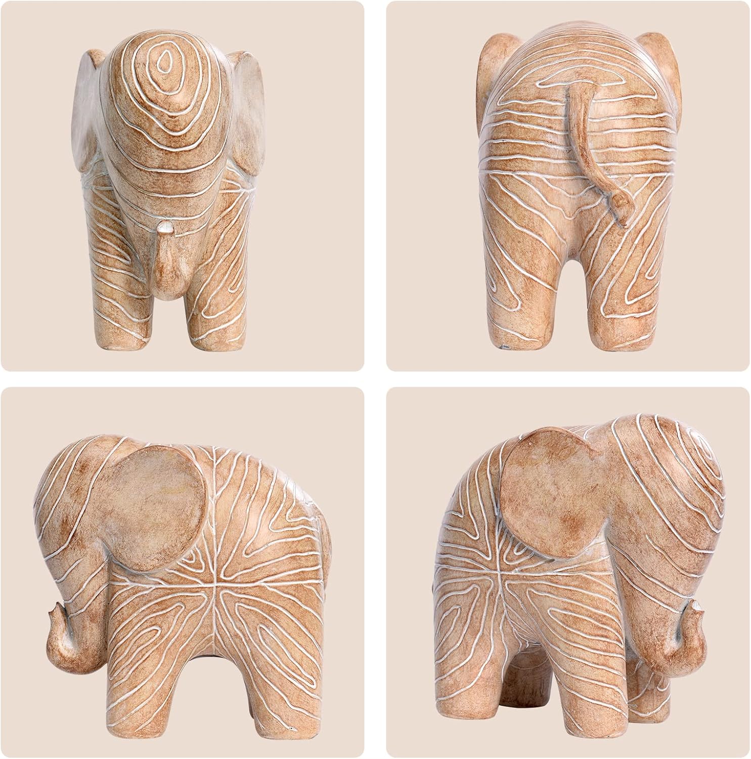 Kakizzy Elephant Statue African Wood Decor Boho Style