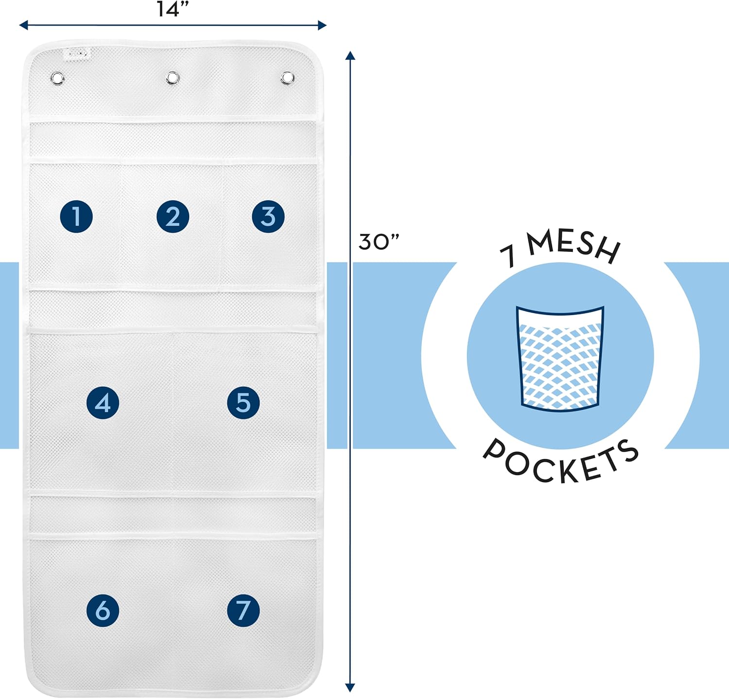 ST INC Shower Organizer with 7 Pockets 14x30 Inch White