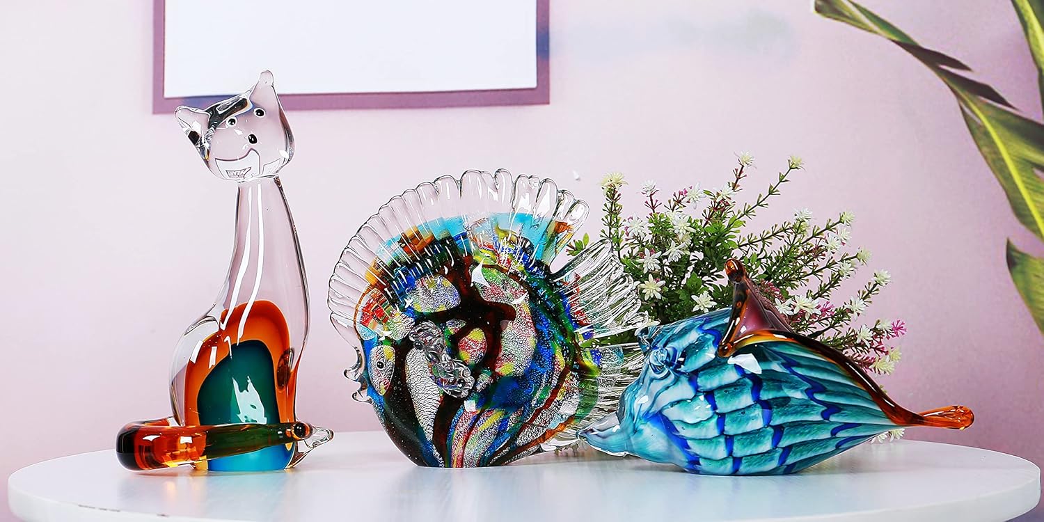 EUSTUMA Hand Blown Glass Tropical Fish Ornament Decor