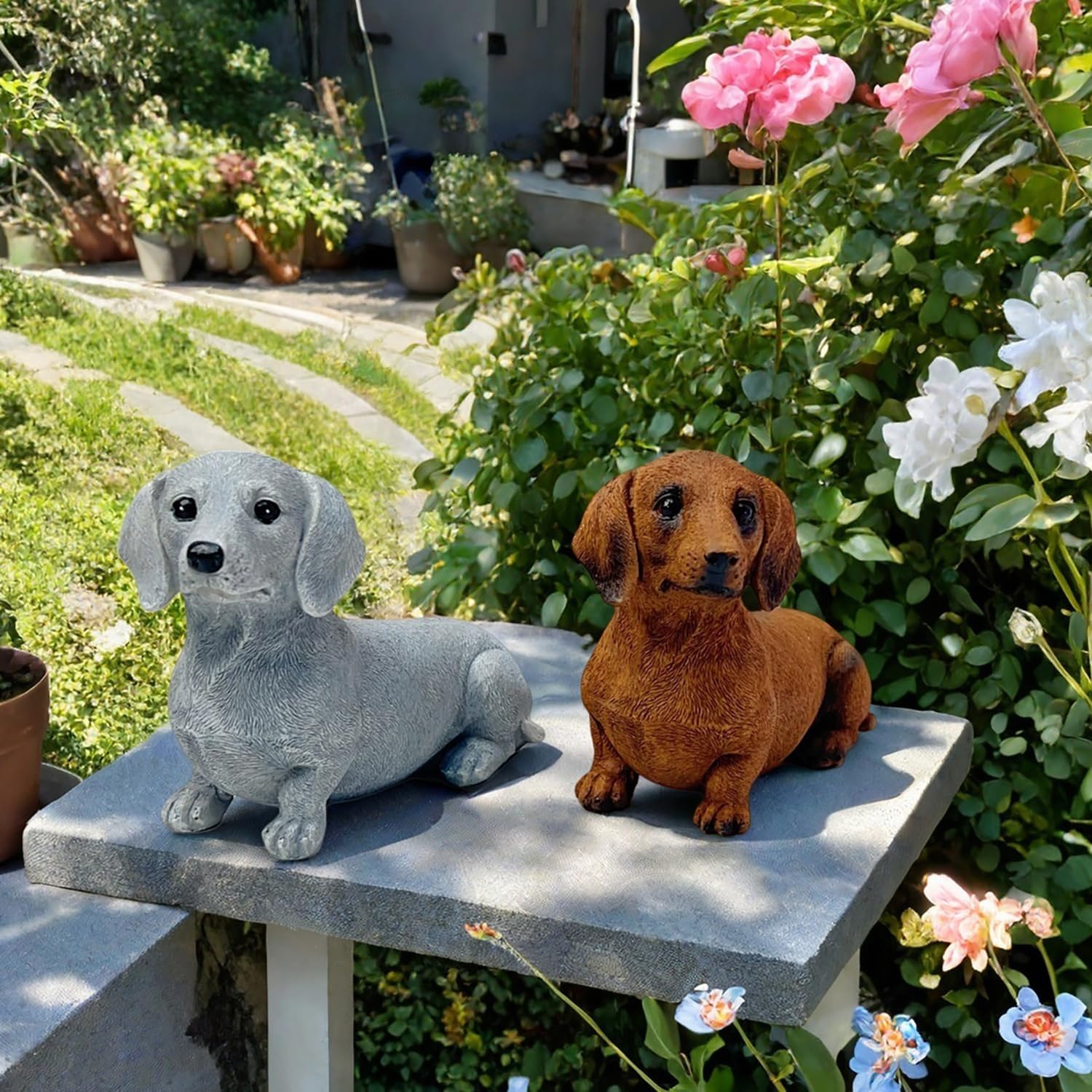 Dachshund Resin Figurine Decor - Grey