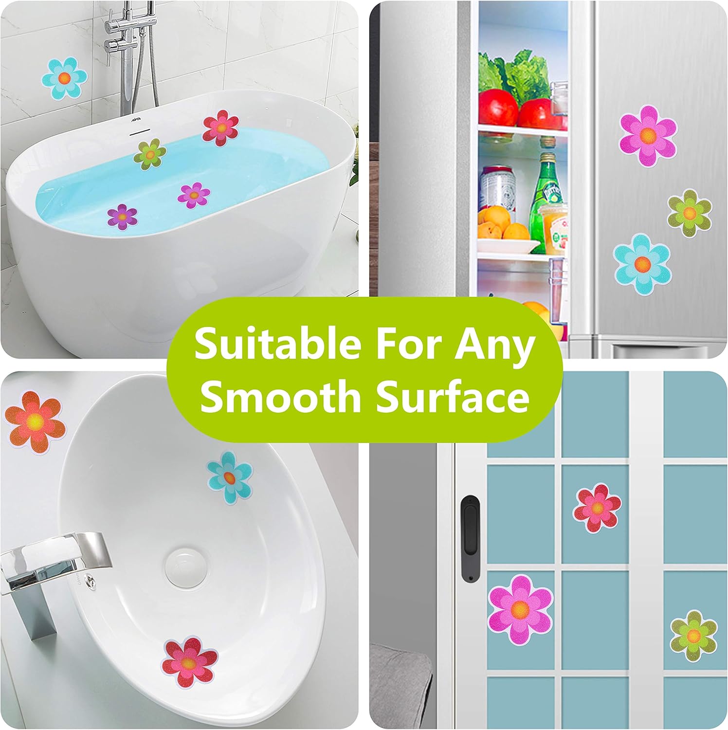 Hebayy 10 Pack Non-Slip Flower Bath Deco Stickers