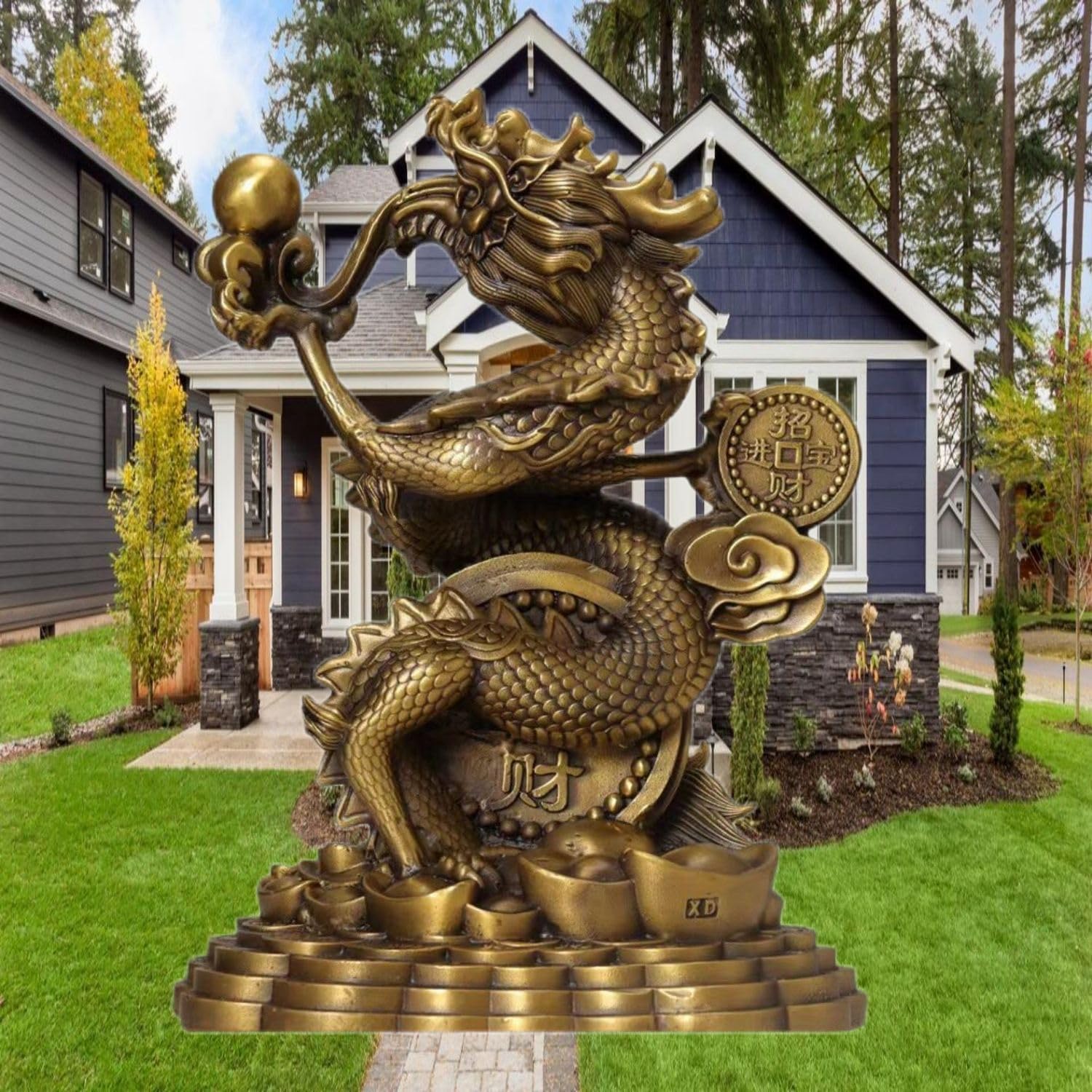 Ecqizer Wealth Dragon Feng Shui Decor Statue 1