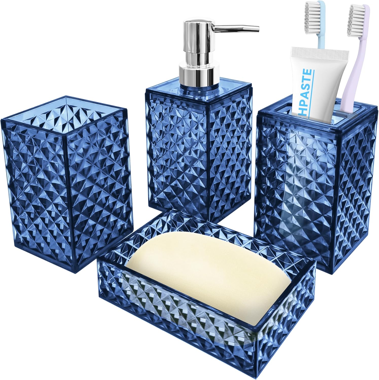 Seeatoo 4PCS Blue Bathroom Accessory Set
