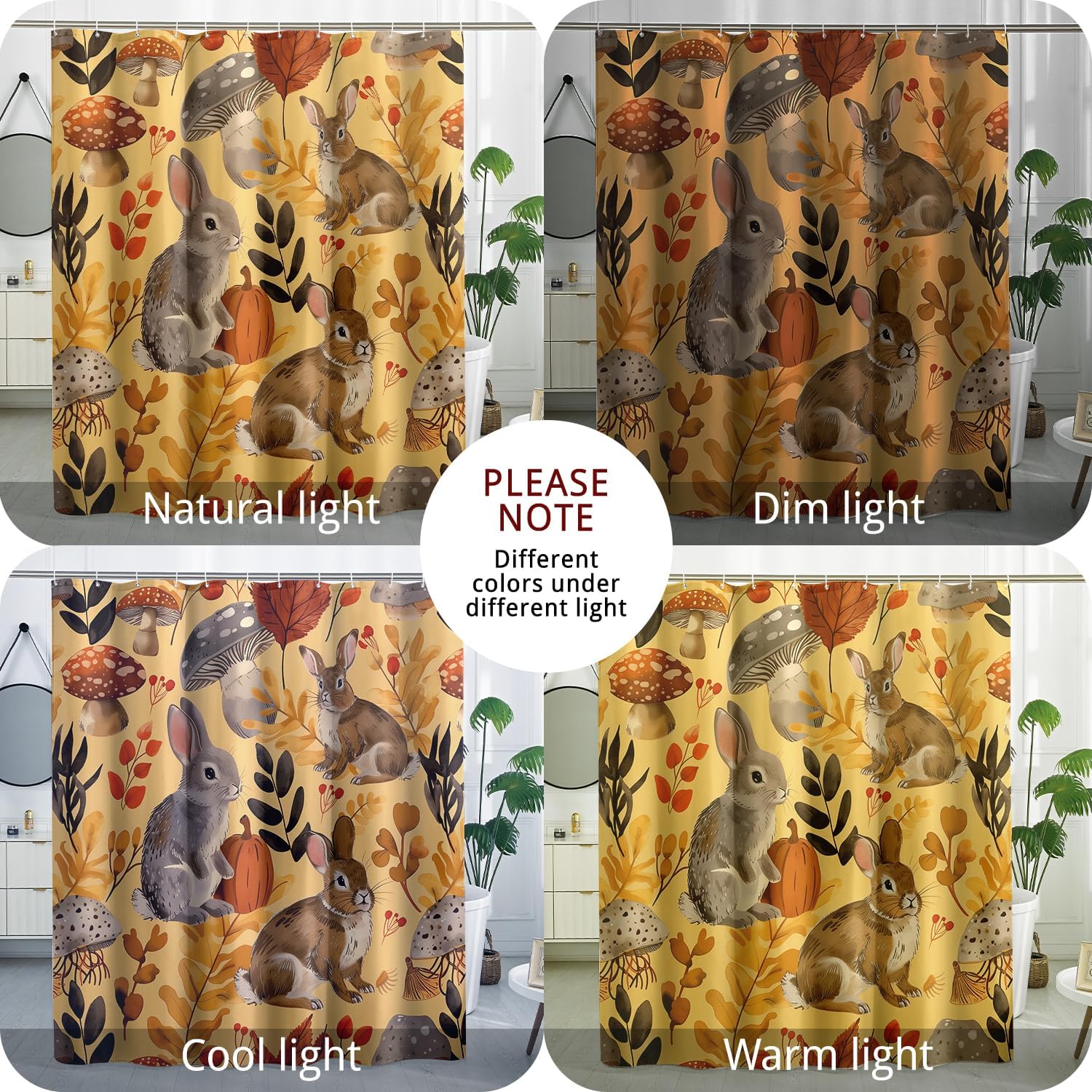 GDHBLING Fall Cartoon Rabbit Shower Curtain Set with 12 Hooks 1