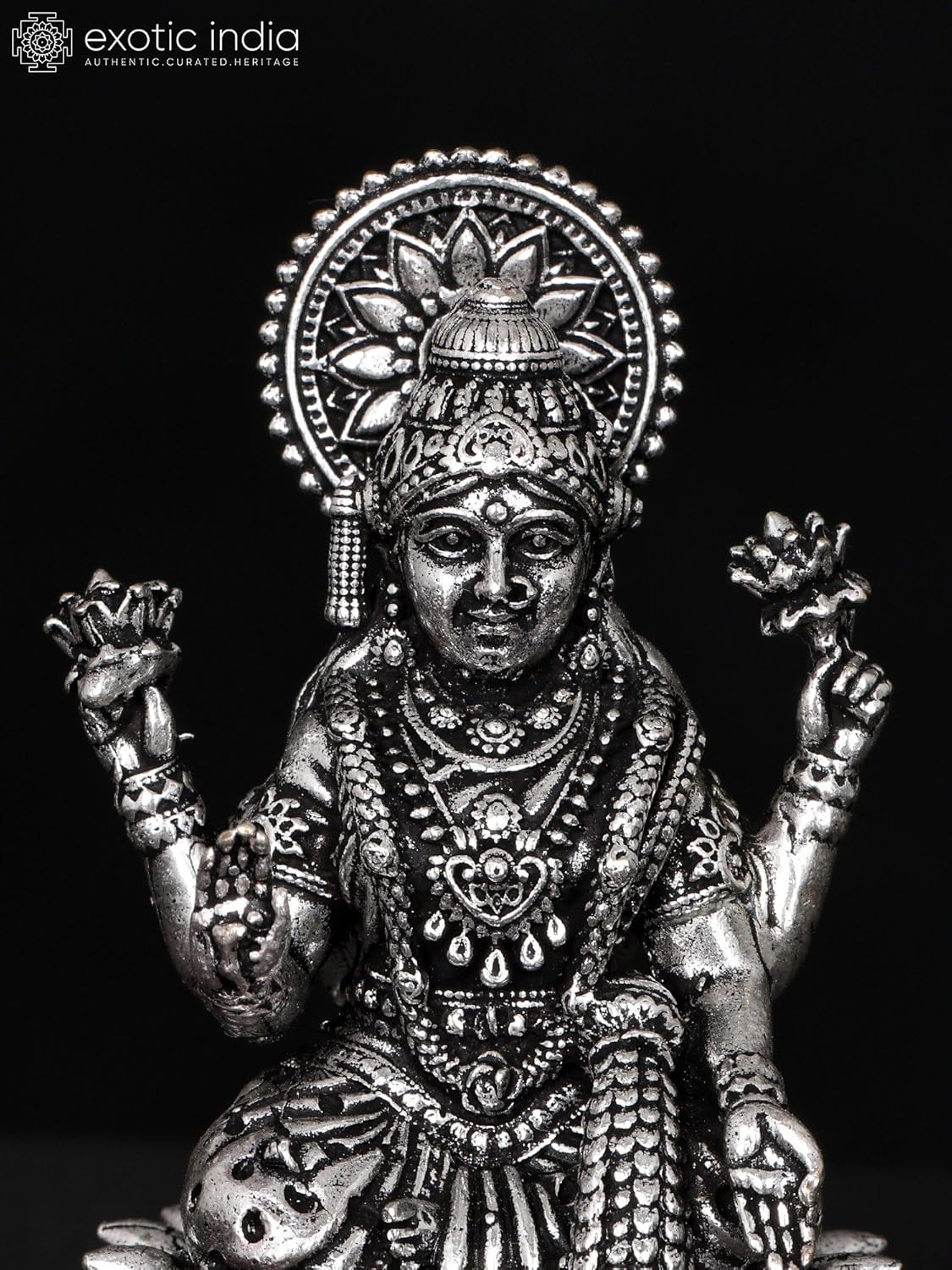 Small Superfine Lakshmi Silver Plated Brass Statue Pooja Temple Decor