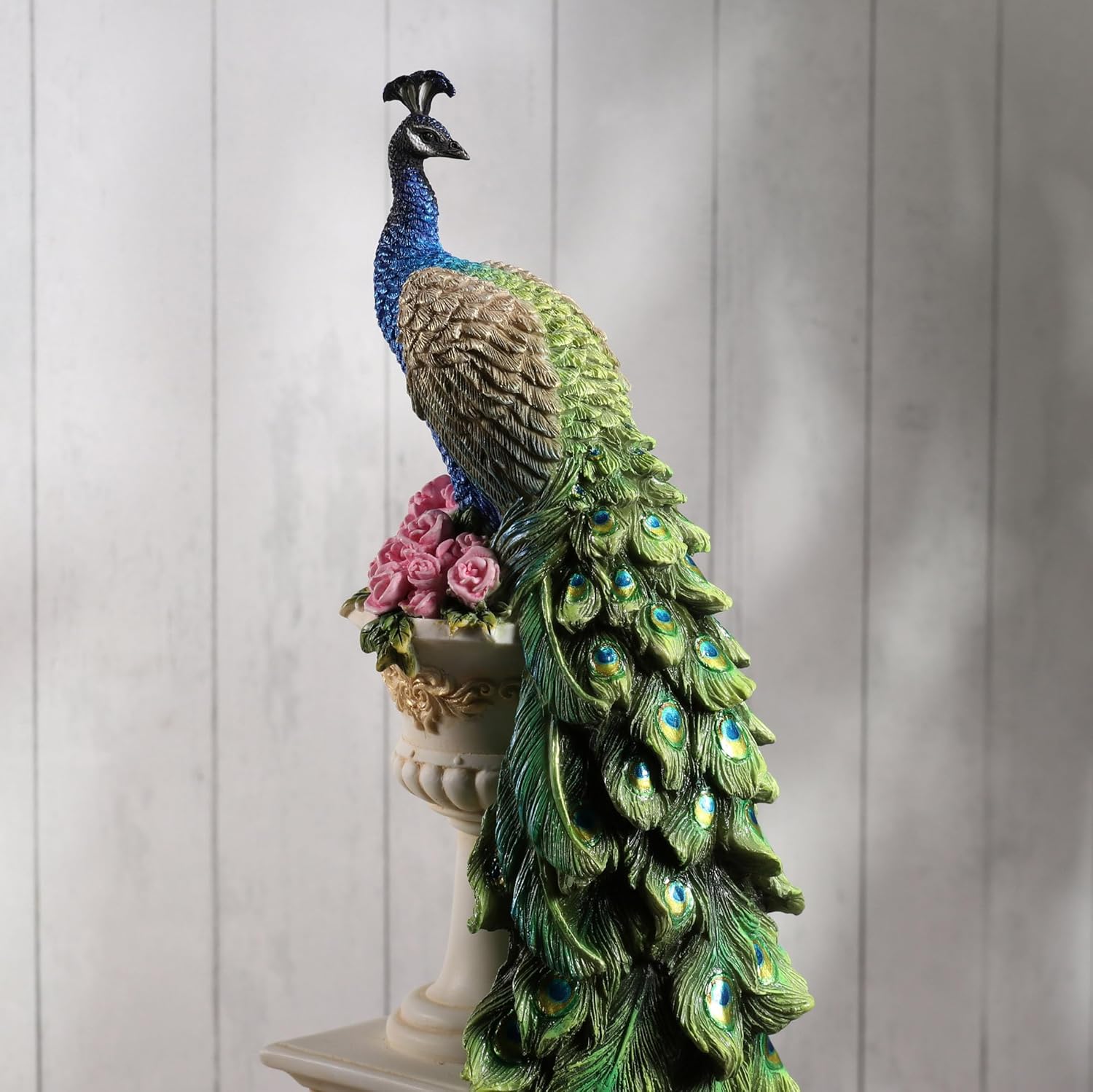 Veronese Design Peacock on Column Resin Sculpture