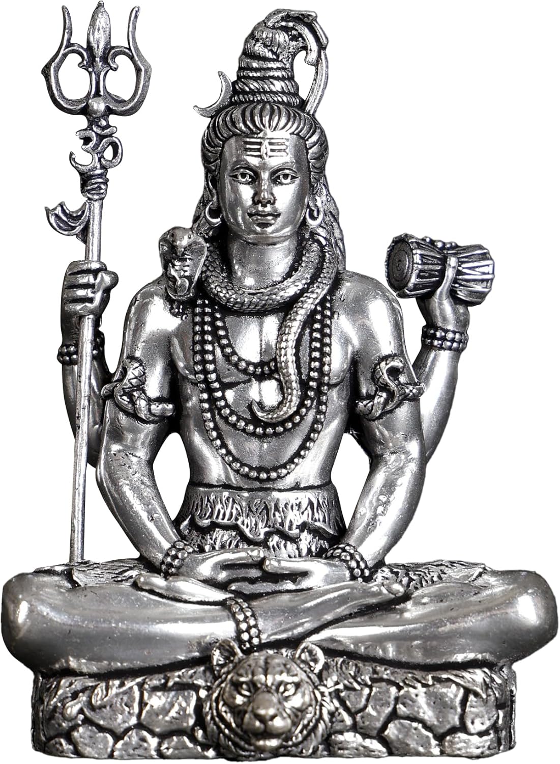 Superfine Four-Armed Lord Shiva Silver Plated Brass Statue 1