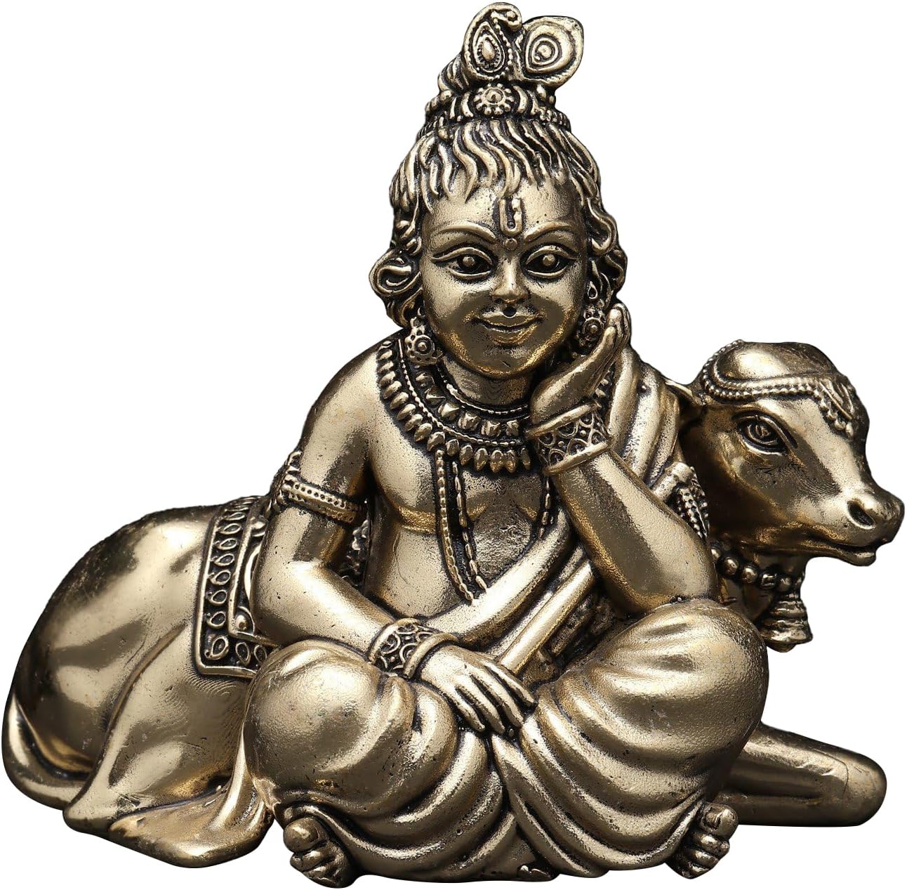 Exotic India Small Superfine Bal Gopal Brass Statue Lord Krishna Pooja Idol