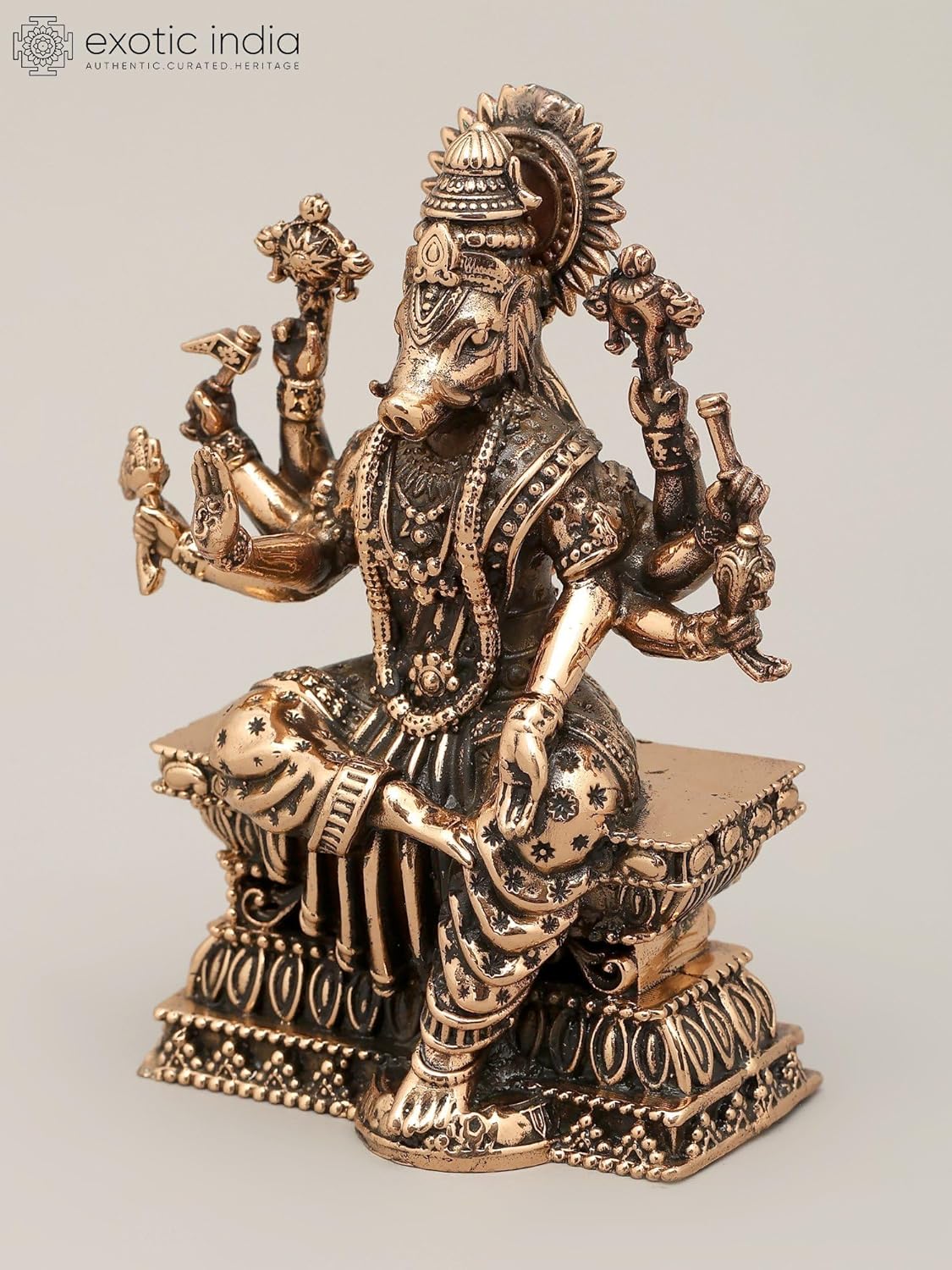 Small Superfine Eight Armed Goddess Varahi Brass Statue