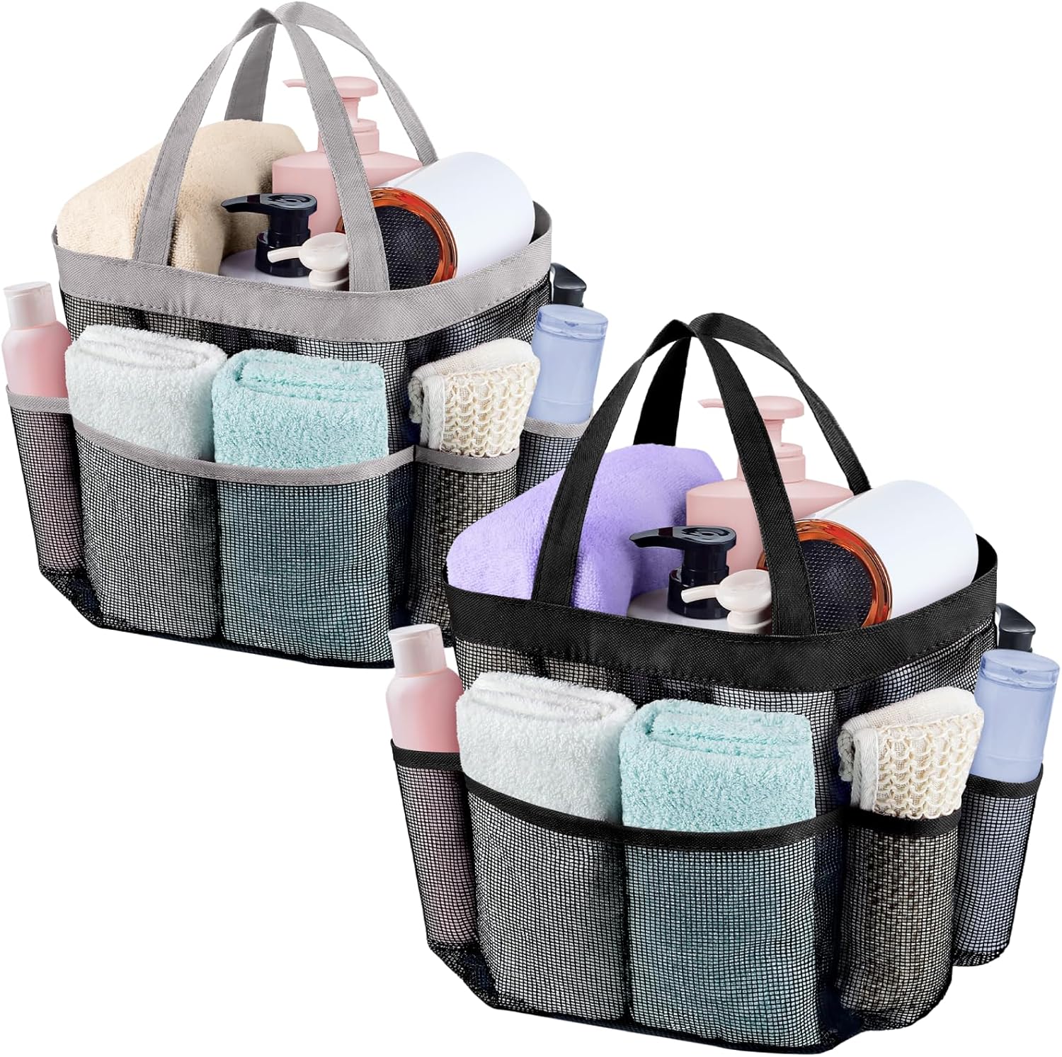 Attmu 2 Pack Mesh Shower Caddy Dorm Room with 8 Pockets