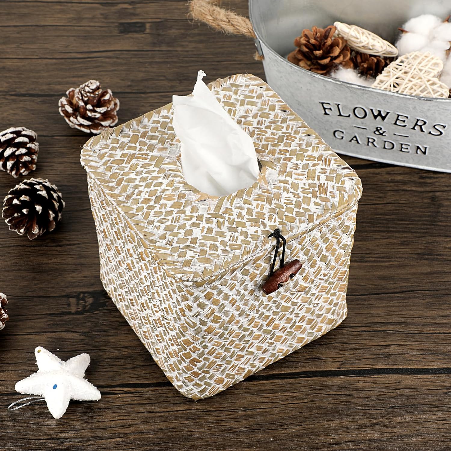 Sumnacon Seagrass Tissue Box Cover with Lid