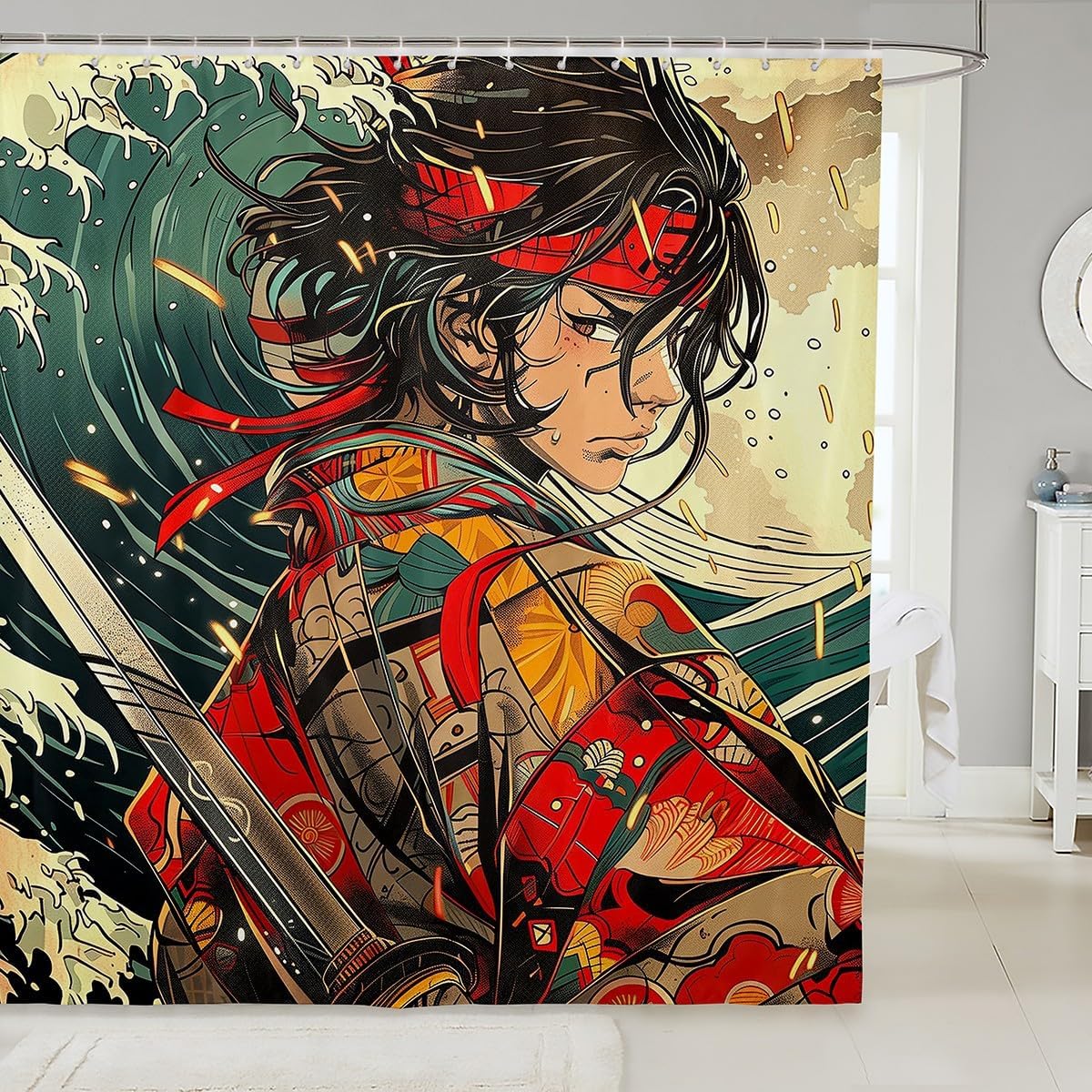 Erosebridal Samurai Anime Shower Curtain Set