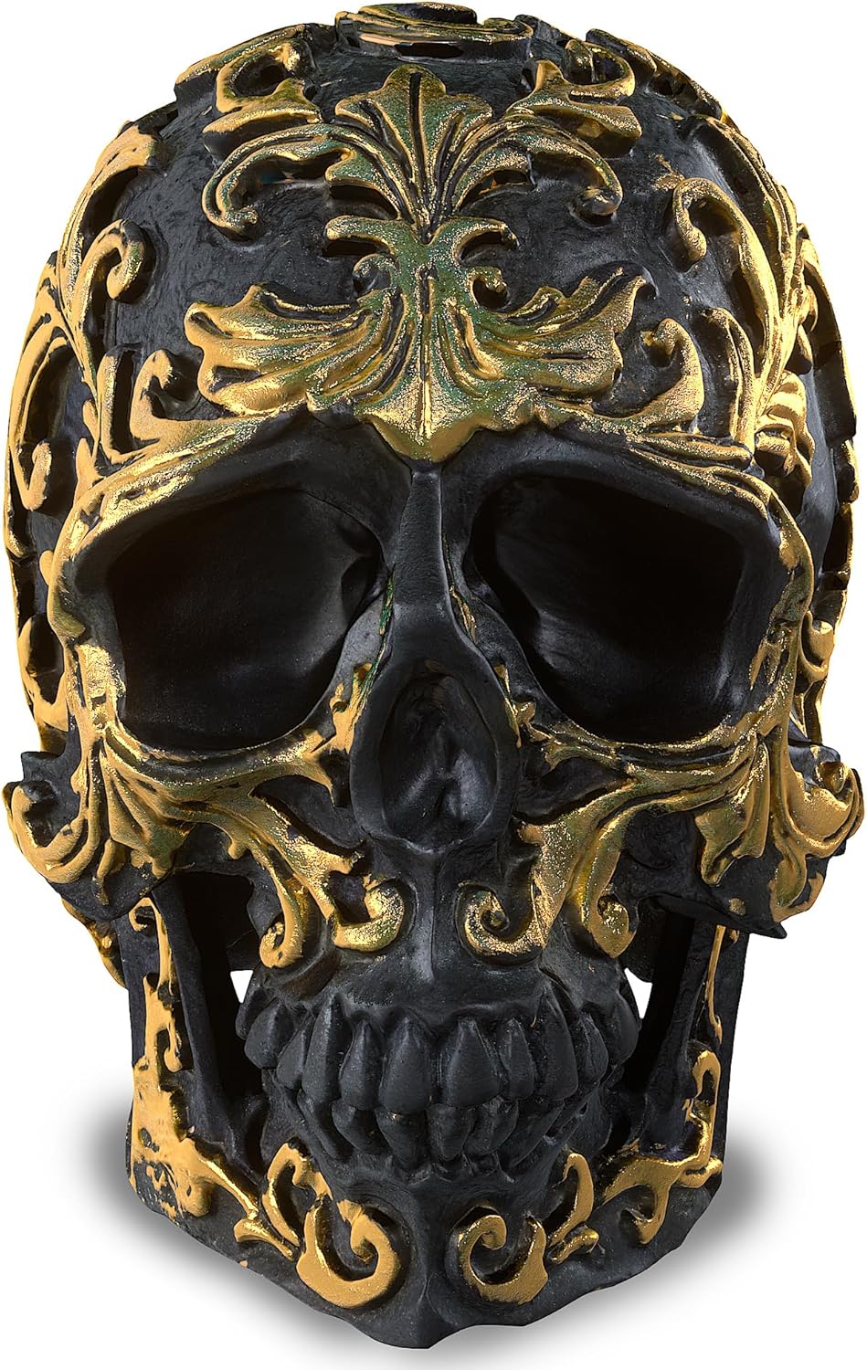 READAEER Mini Human Skull Resin Statue Collectible Decor Black Golden