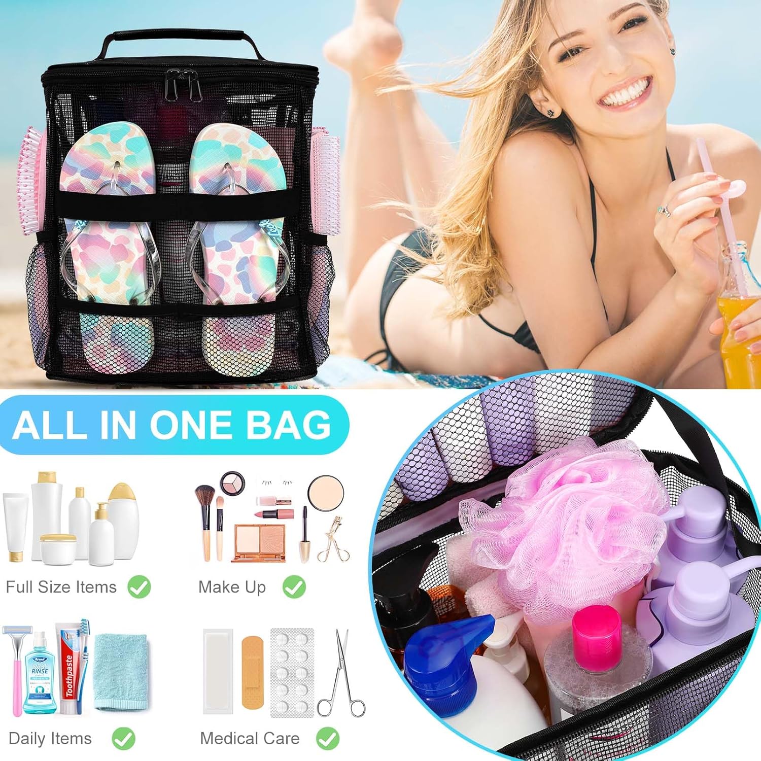 NOBLIGOAL Large Capacity Mesh Shower Caddy Portable Travel Bag