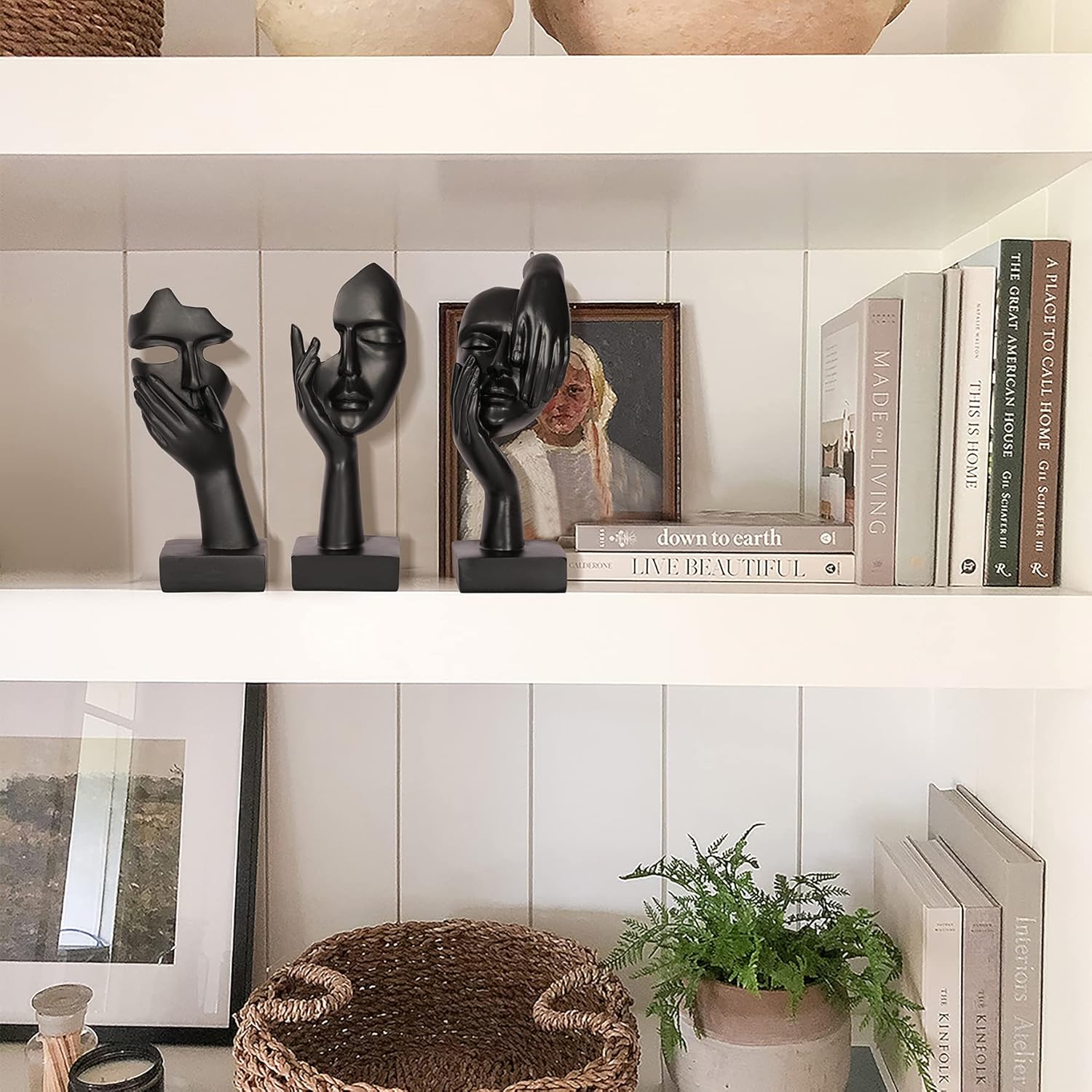 3 Piece Thinker Statue Black Resin Home Decor