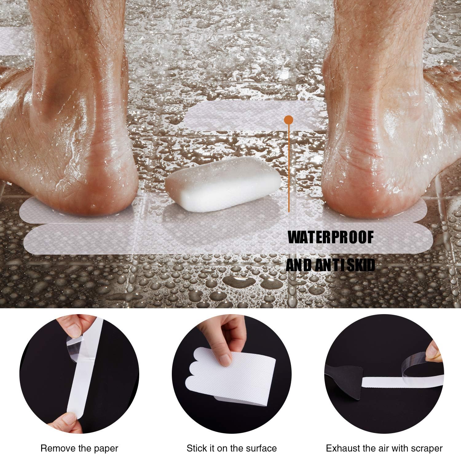 Secopad Anti Slip Bathtub Stickers 24PCS with Scraper