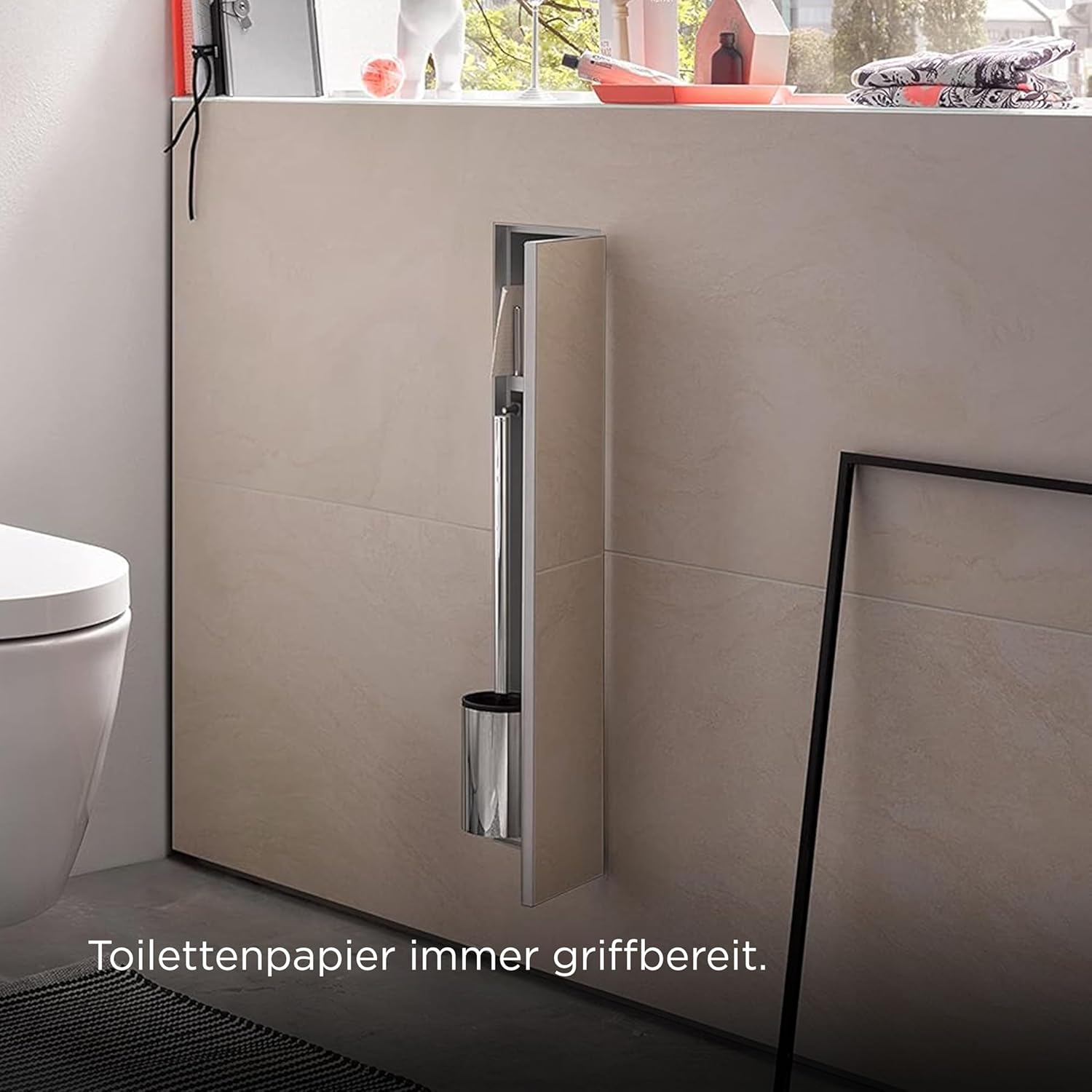 ASIS Plus Flush-Mounted Cabinet for Toilet Brush and Paper