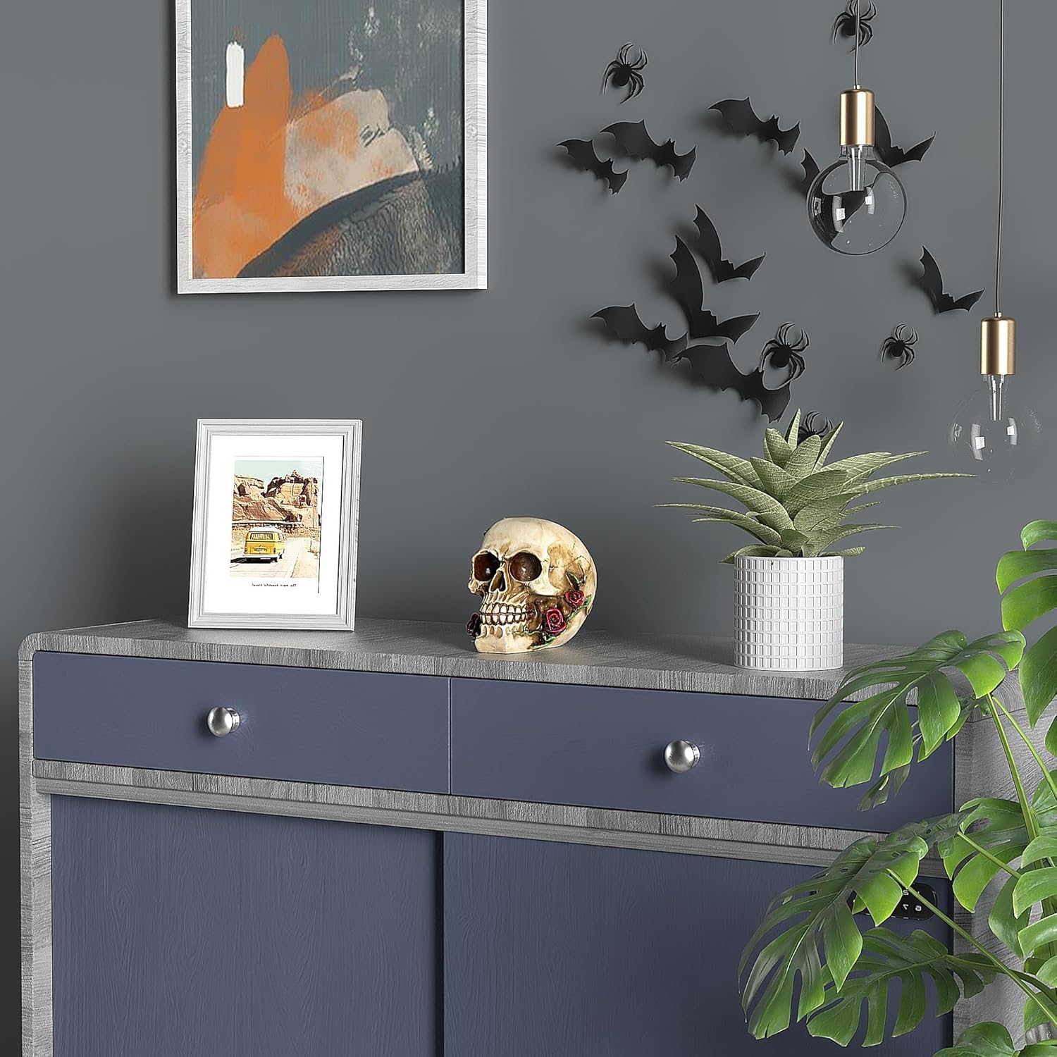 READAEER Human Skull Rose Resin Statue Home Decor