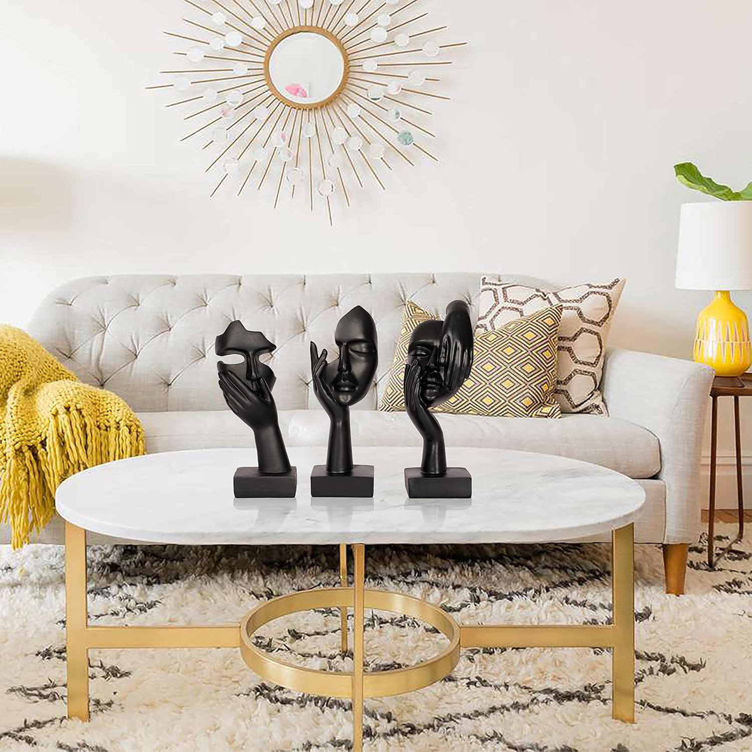 3 Piece Thinker Statue Black Resin Home Decor