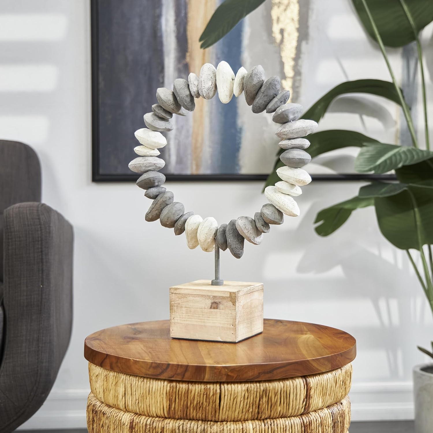 Deco 79 Gray Metal Abstract Sculpture with Wooden Base