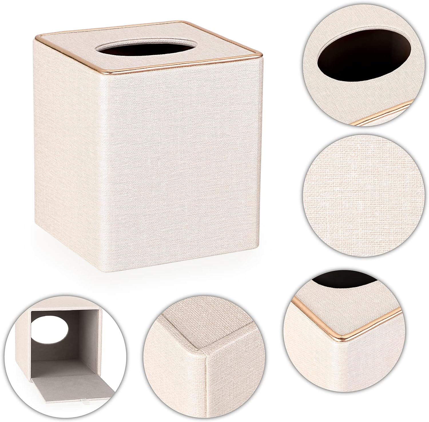 Sumnacon Square Linen Tissue Box Cover - Magnetic Bottom Beige