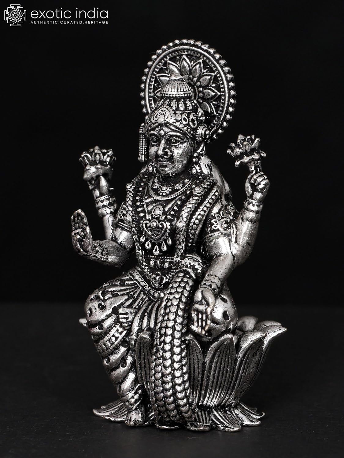 Small Superfine Lakshmi Silver Plated Brass Statue Pooja Temple Decor