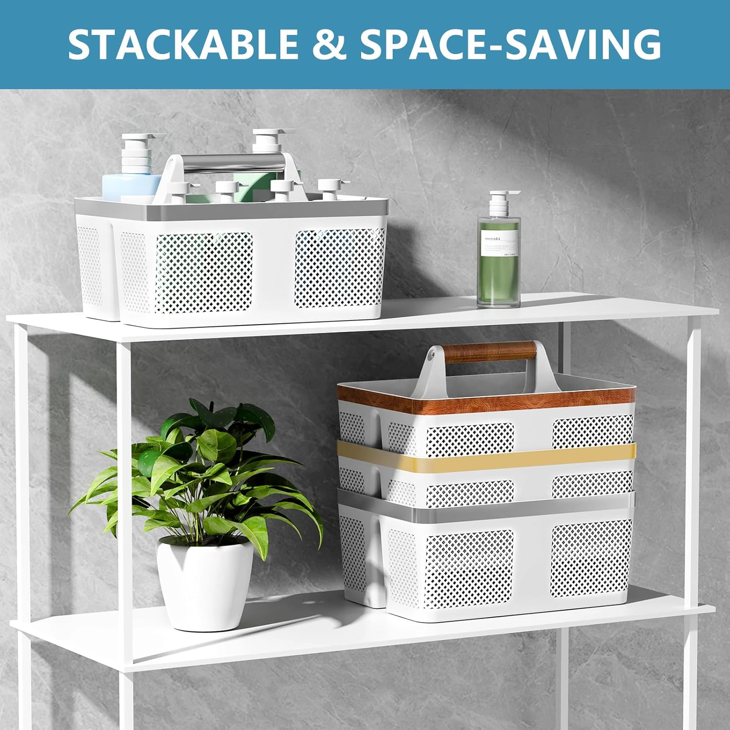 BYUNER Portable Shower Caddy with Handle and Holes