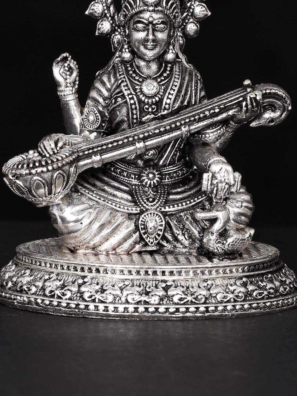Devi Saraswati Veena Playing Silver Plated Brass Statue