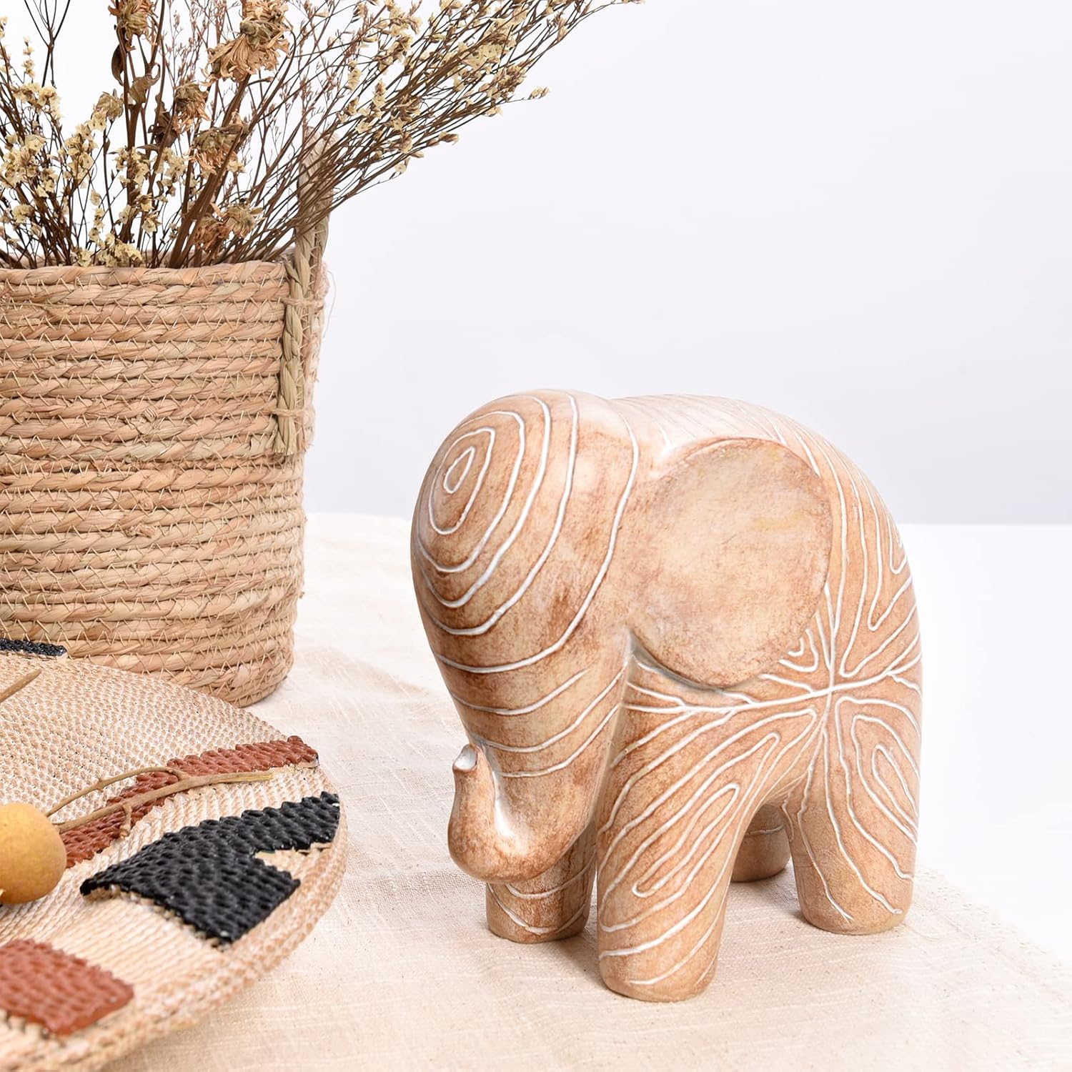 Kakizzy Elephant Statue African Wood Decor Boho Style