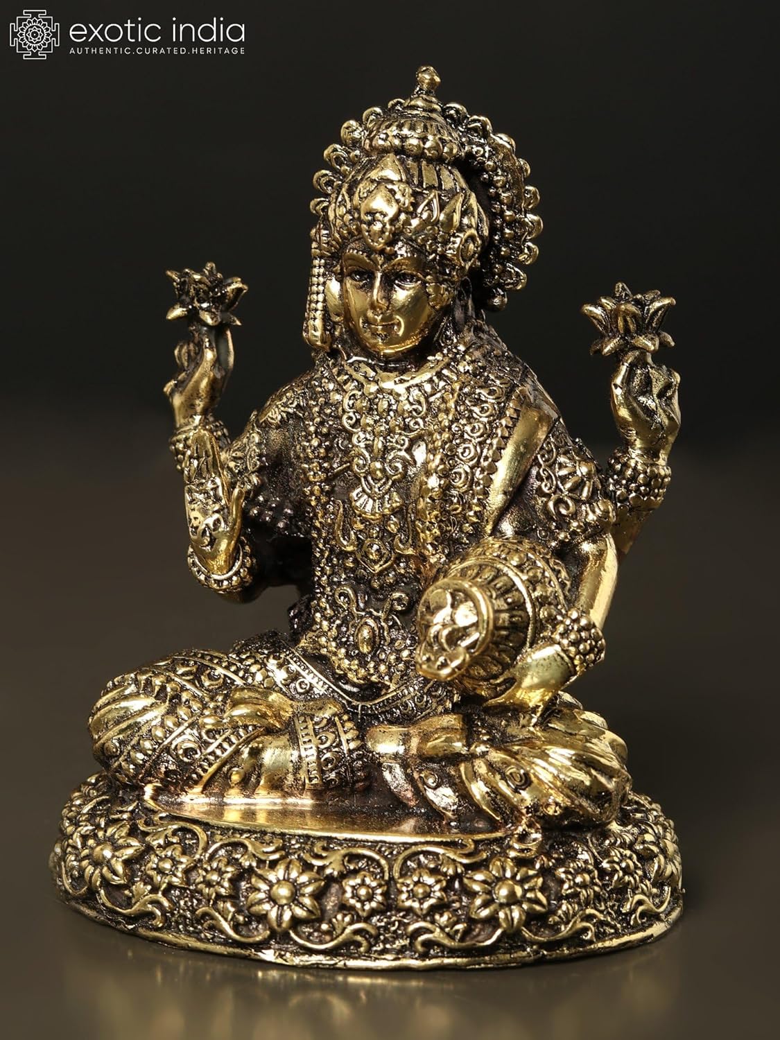 Exotic India Small Brass Lakshmi Statue for Diwali Puja