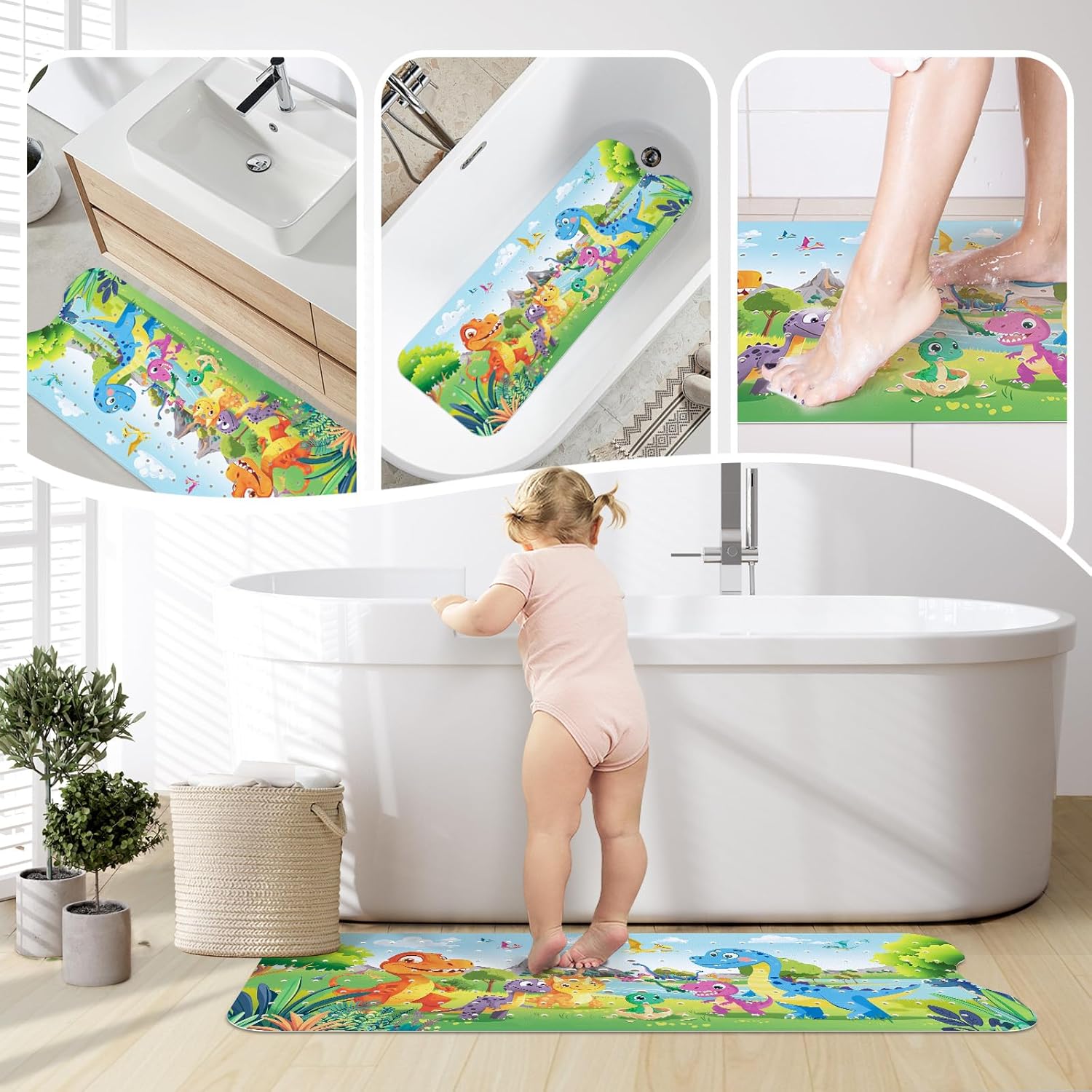 SHUCHING Dinosaur Bath Mat 40 X 16 Inch Non Slip
