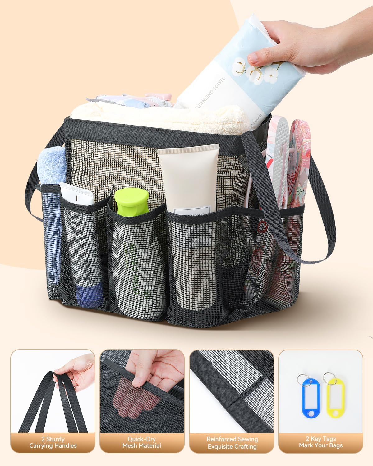 Temede Mesh Shower Caddy Tote with 8 Pockets