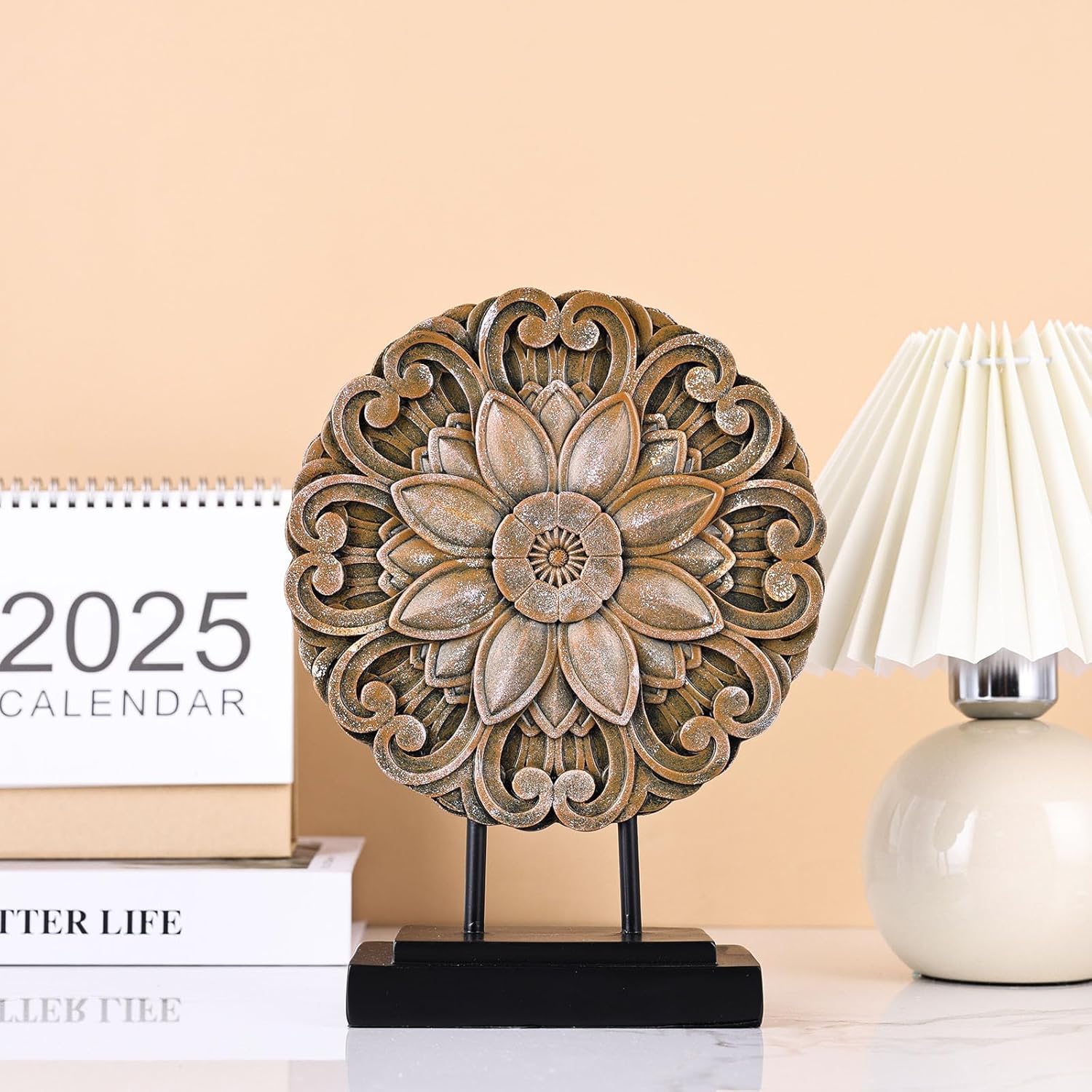 Elegant Brown Wood Round Statue for Home Decor