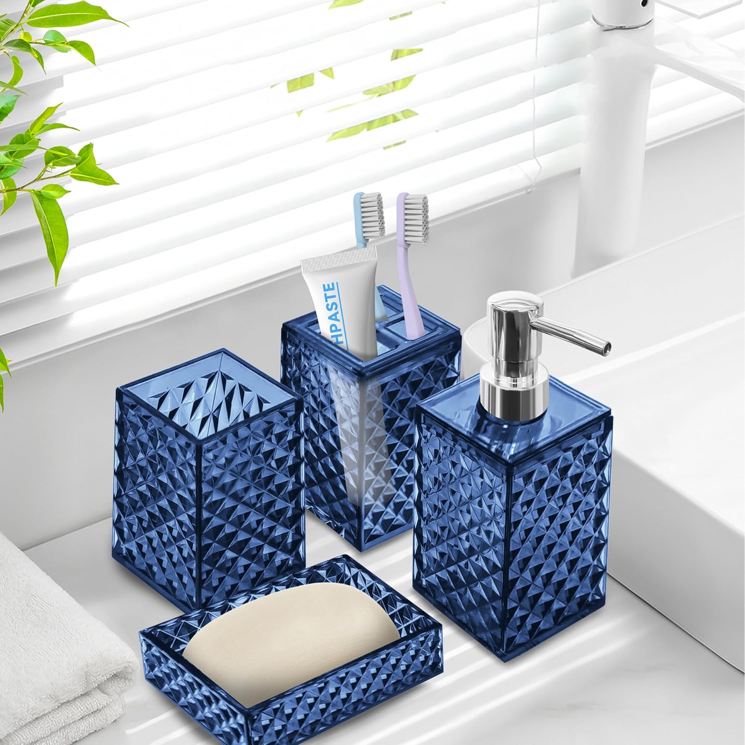 Seeatoo 4PCS Blue Bathroom Accessory Set