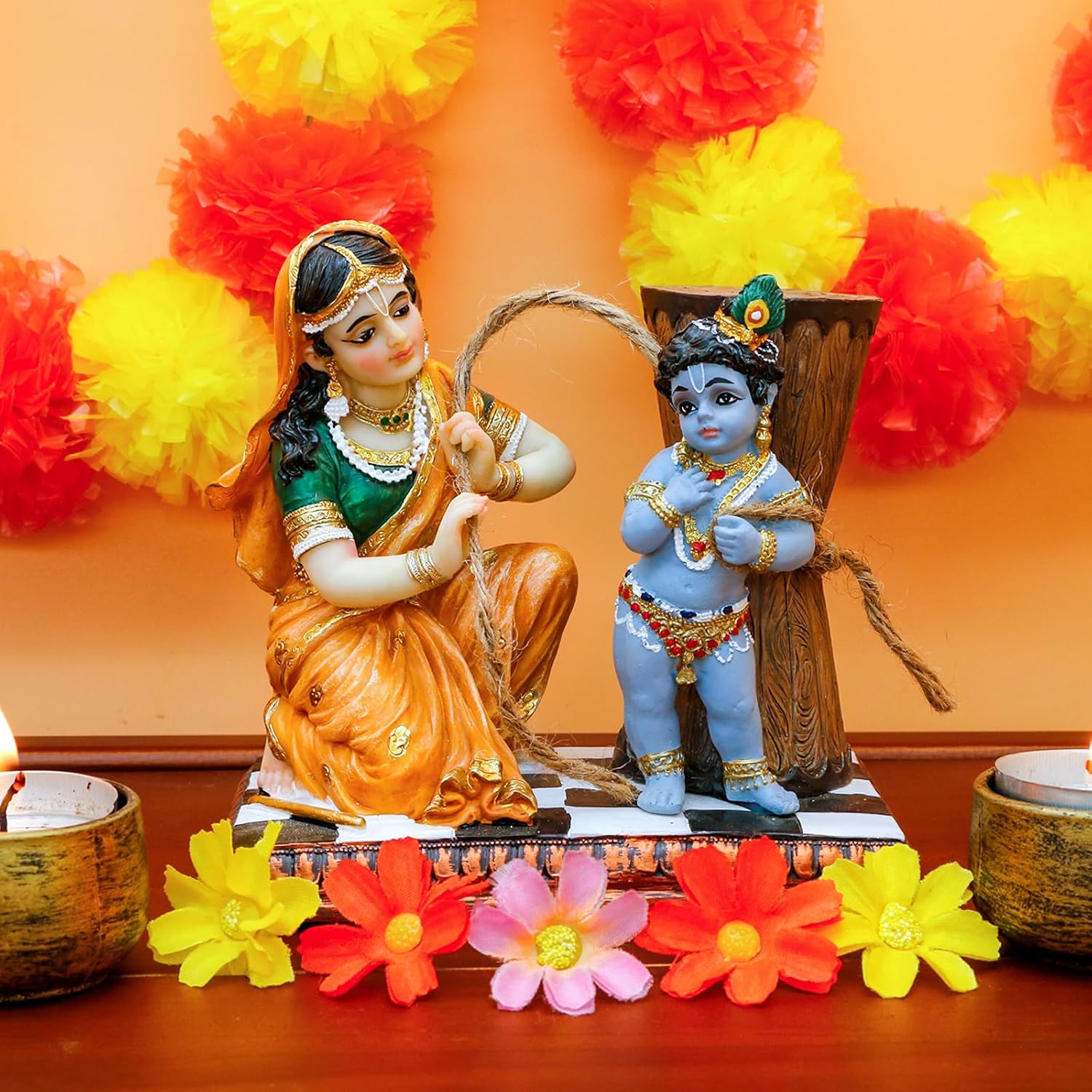 Maa Yashoda Binding Krishna Murti Statue - 51 Hand Painted Polystone