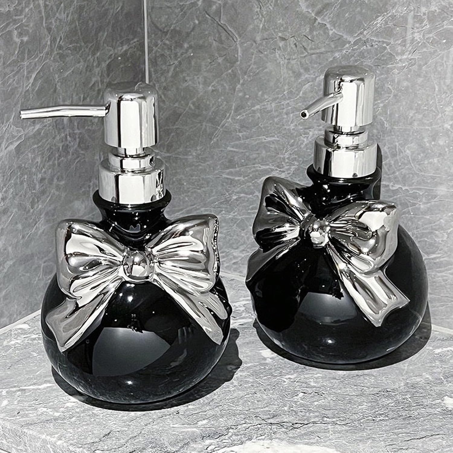 Ceramic Soap Dispenser with Bow 12oz Refillable for Kitchen and Bathroom