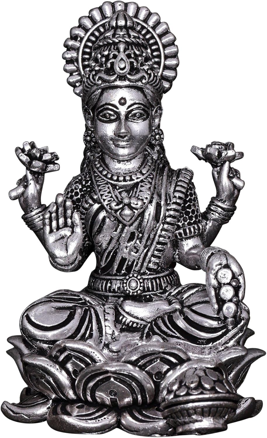 Exotic India Small Superfine Lakshmi Silver Plated Brass Statue