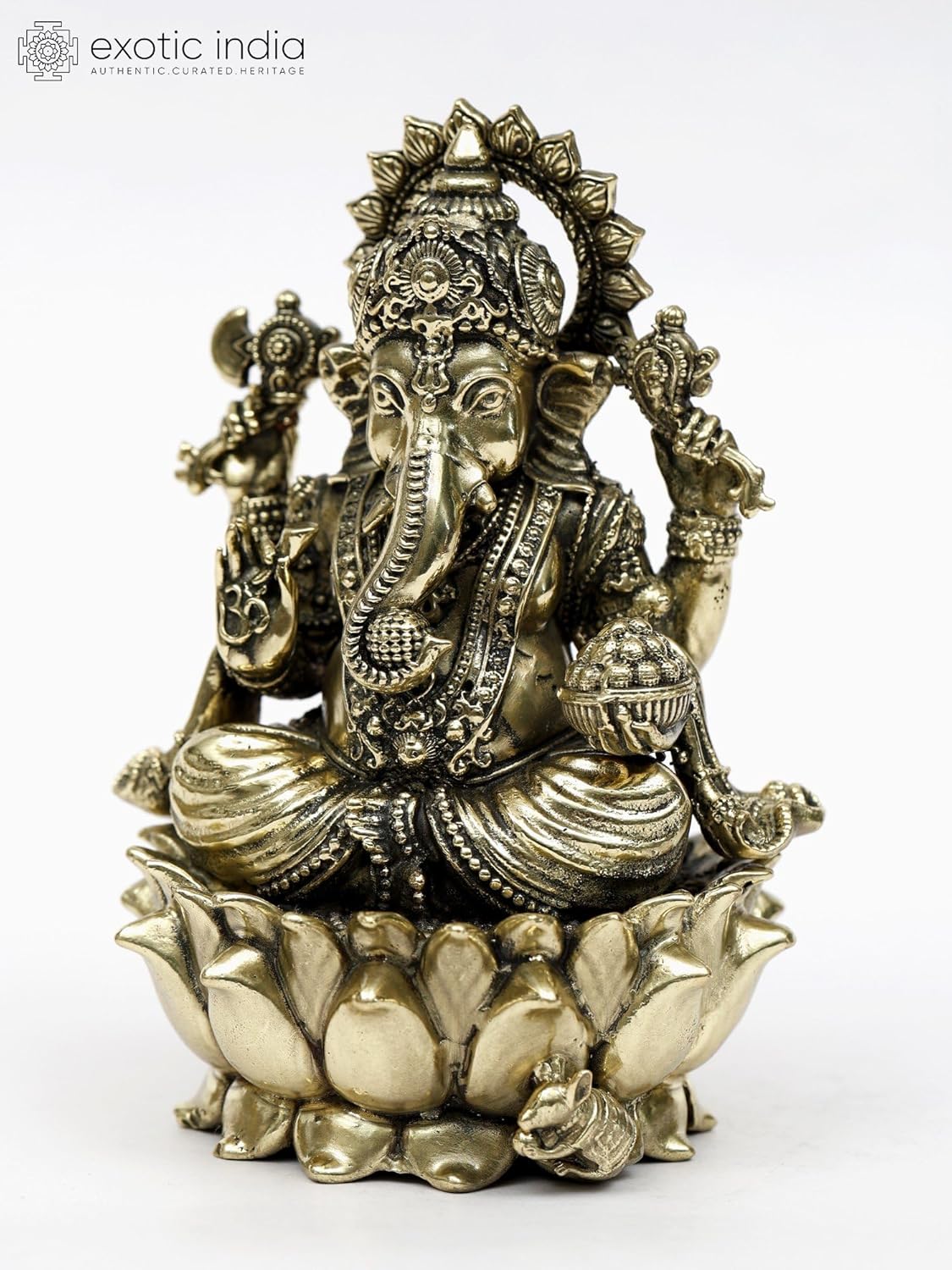 Superfine Lord Ganesha Brass Statue Seated on Lotus 1