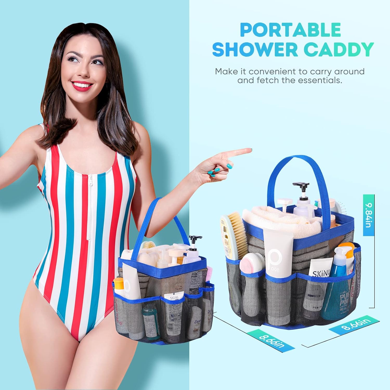 EUDELE Mesh Shower Caddy Portable with 8 Pockets