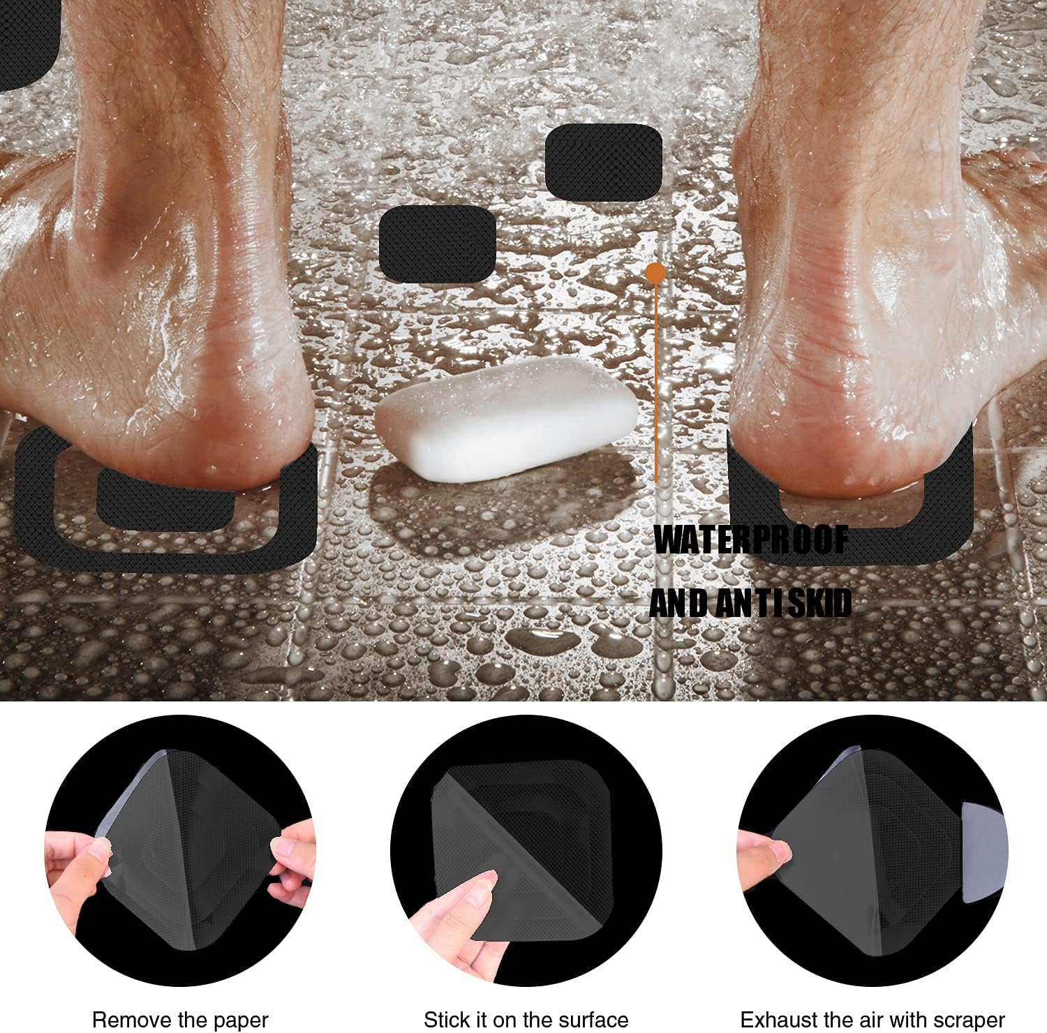 Non-Slip Bathtub Stickers Set Black 72 PCS