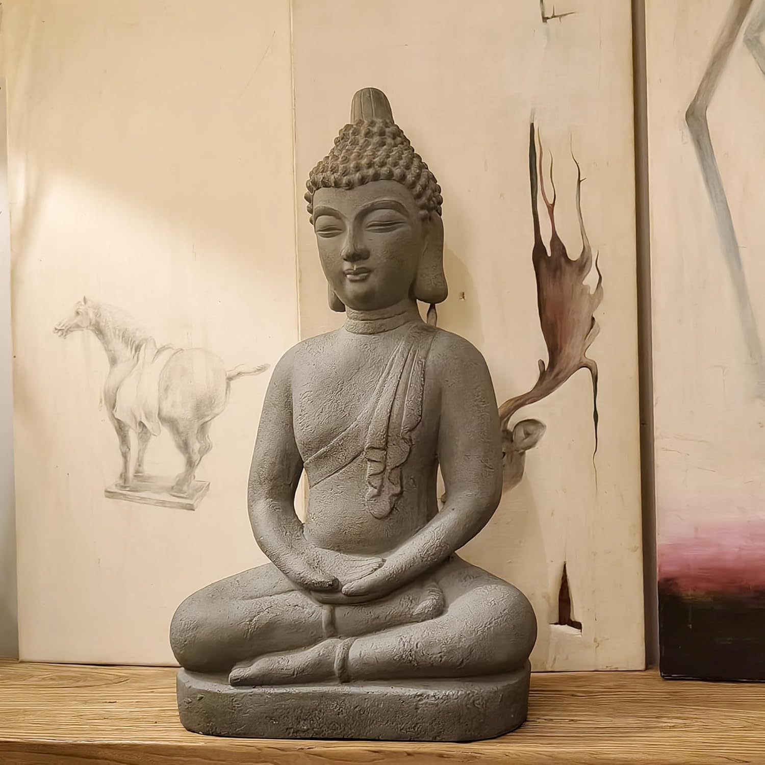 VANZUNE 26H Gray Buddha Statue for Home Decor