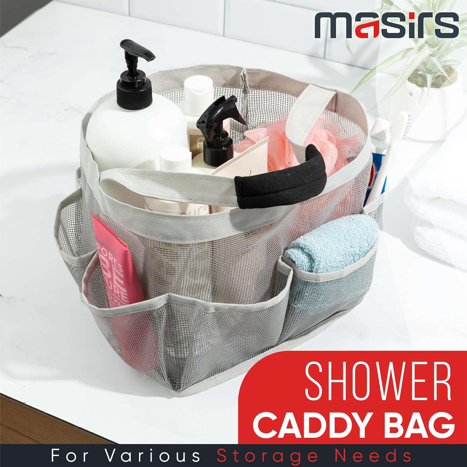 Masirs Mesh Shower Caddy Bag - 9 Pocket Grey