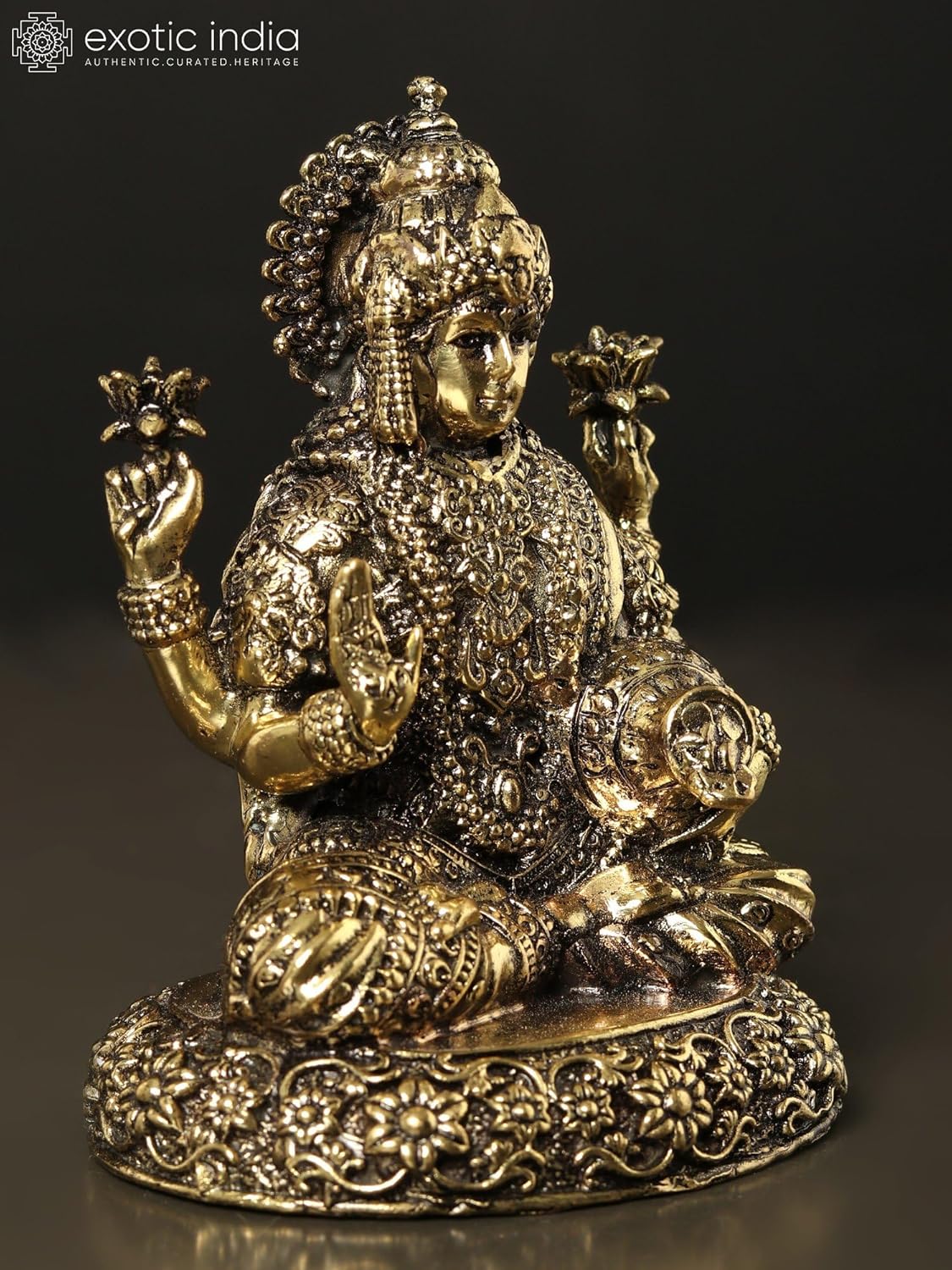 Exotic India Small Brass Lakshmi Statue for Diwali Puja