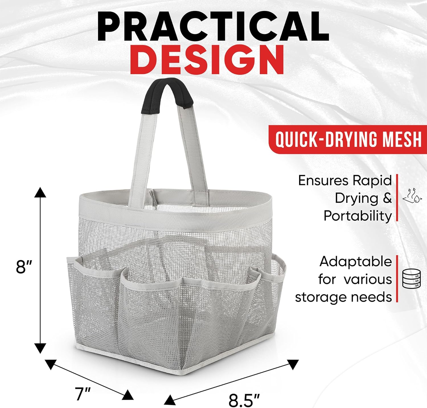 Masirs Mesh Shower Caddy Bag - 9 Pocket Grey