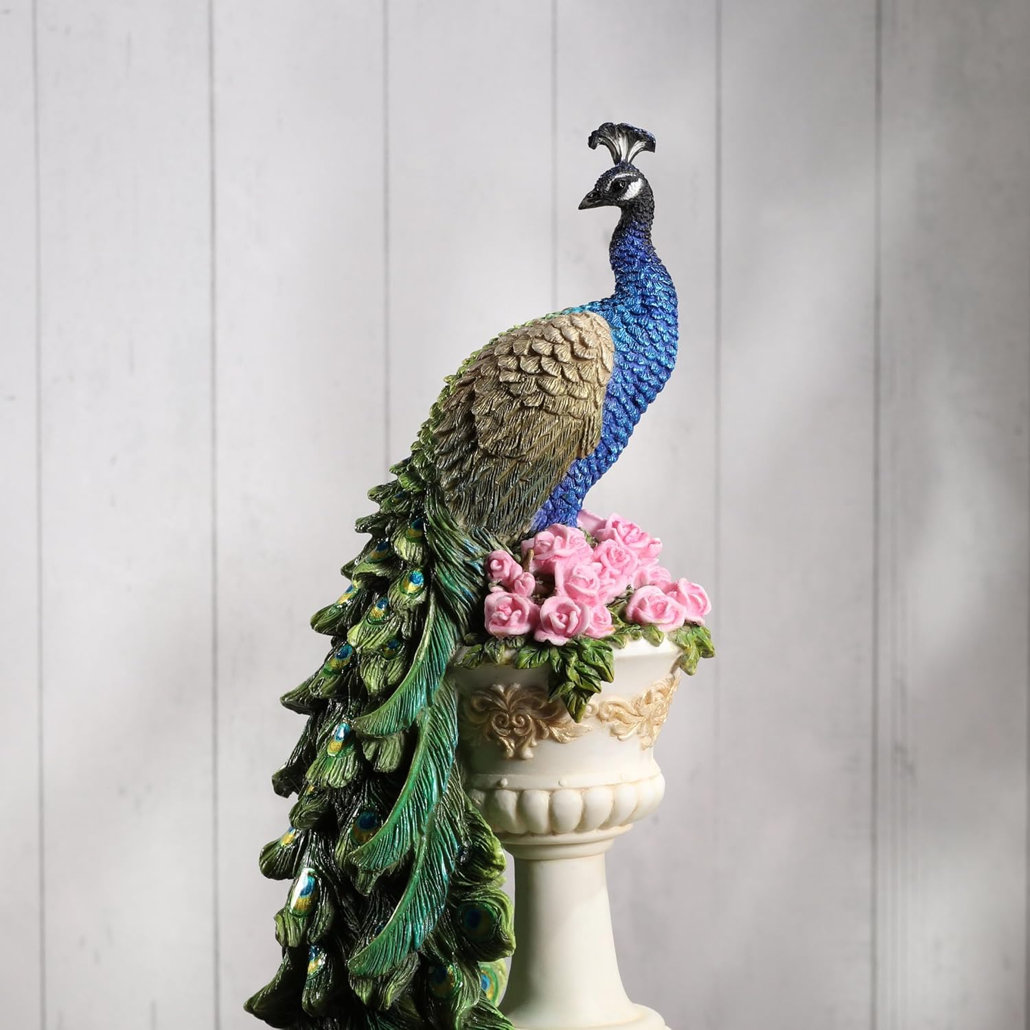 Veronese Design Peacock on Column Resin Sculpture