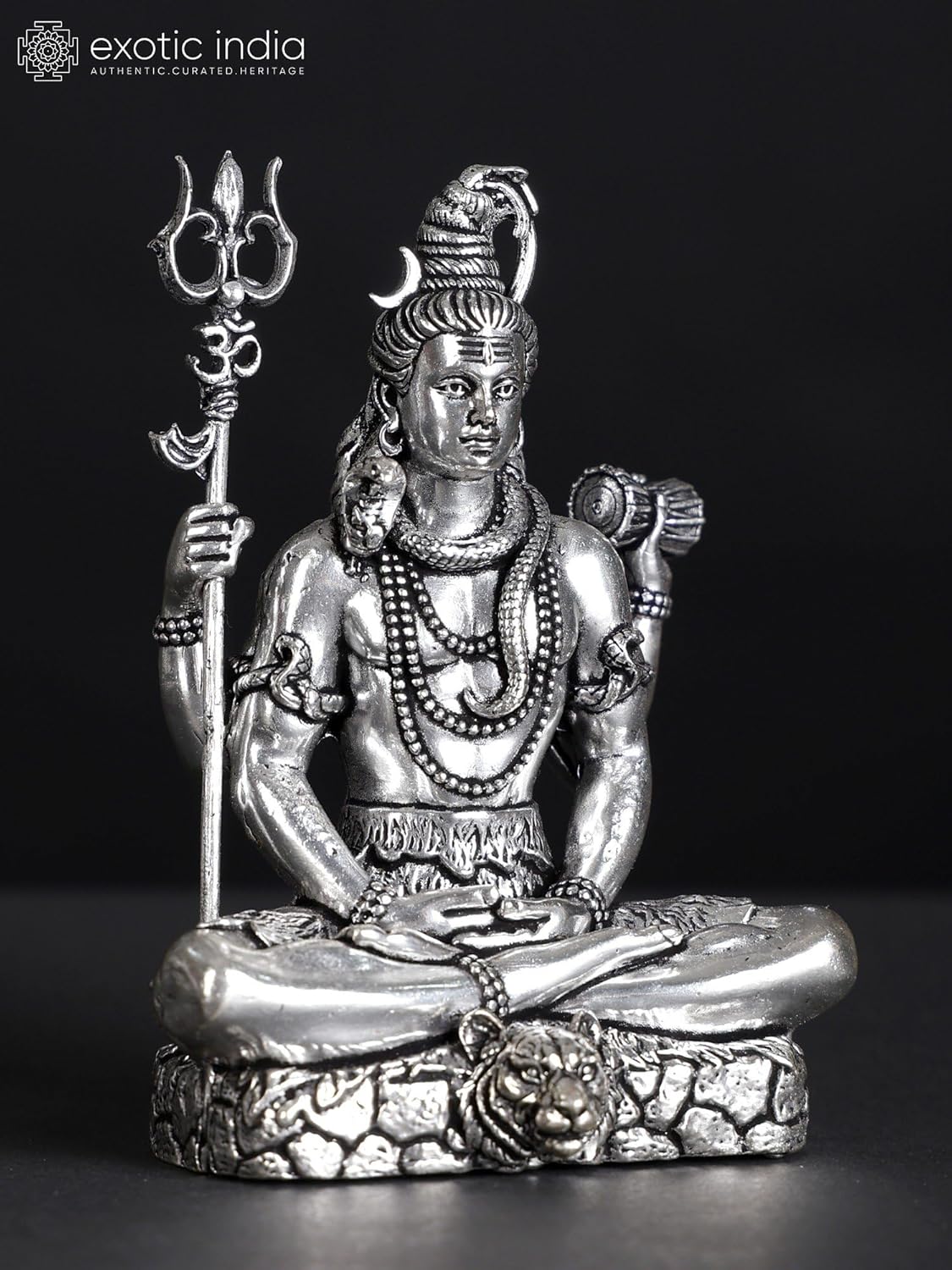 Superfine Four-Armed Lord Shiva Silver Plated Brass Statue 1