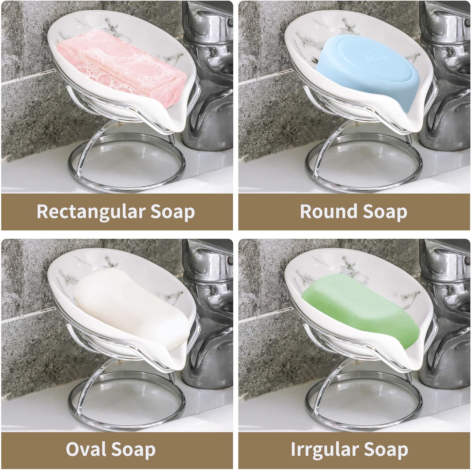 Leaf-Shaped Ceramic Soap Dish with Drain Stainless Steel Stand